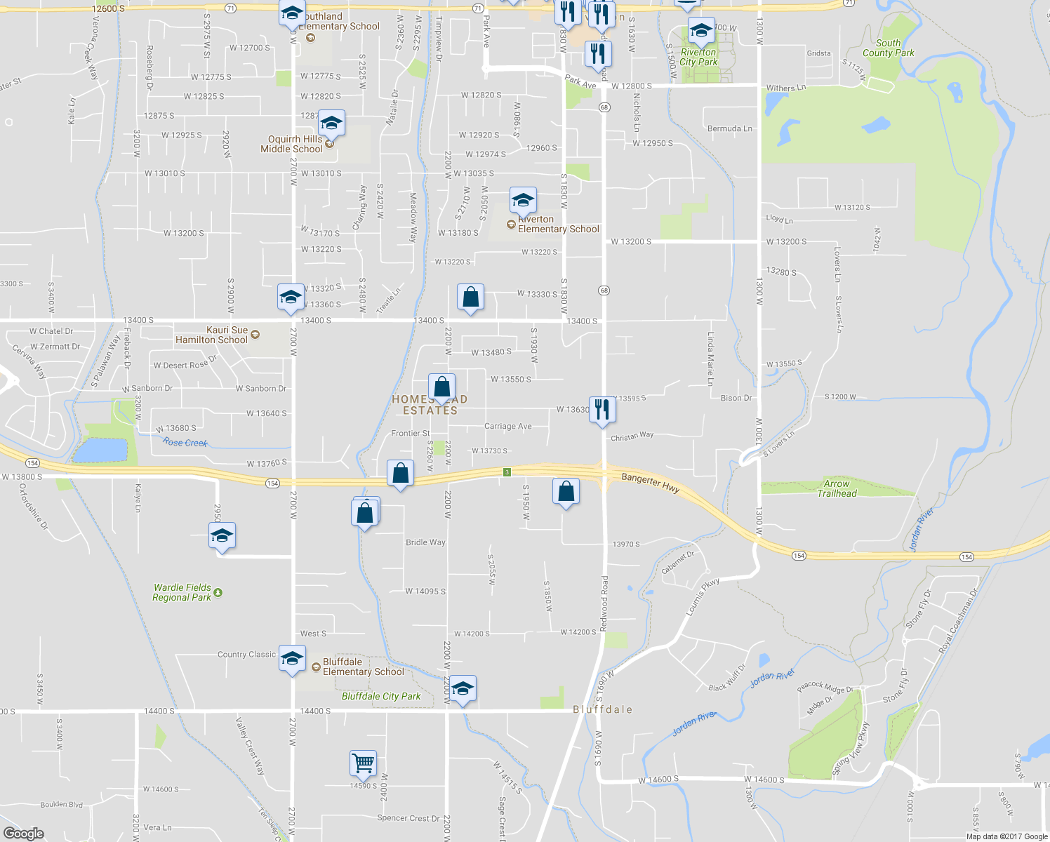 map of restaurants, bars, coffee shops, grocery stores, and more near 1964 Carriage Avenue in Riverton