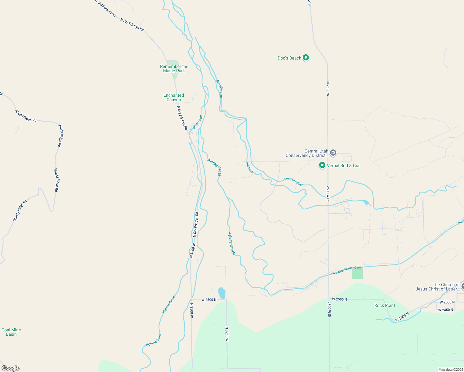 map of restaurants, bars, coffee shops, grocery stores, and more near 3185 West 3500 North in Vernal