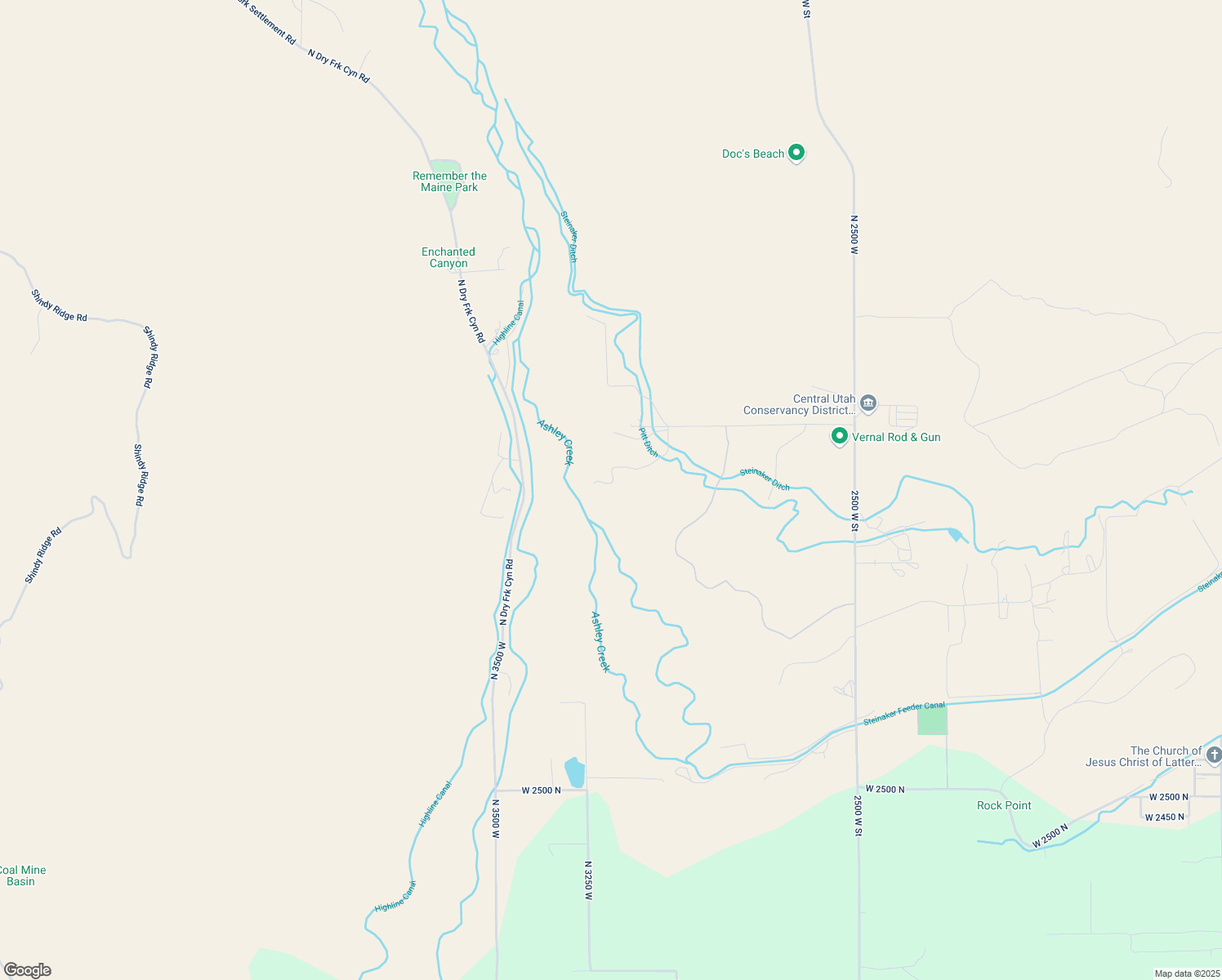 map of restaurants, bars, coffee shops, grocery stores, and more near 3185 West 3500 North in Vernal