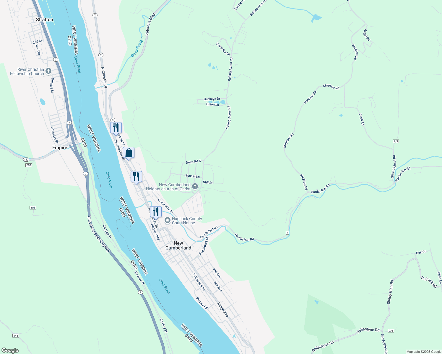 map of restaurants, bars, coffee shops, grocery stores, and more near 34 Windmill Dr in New Cumberland