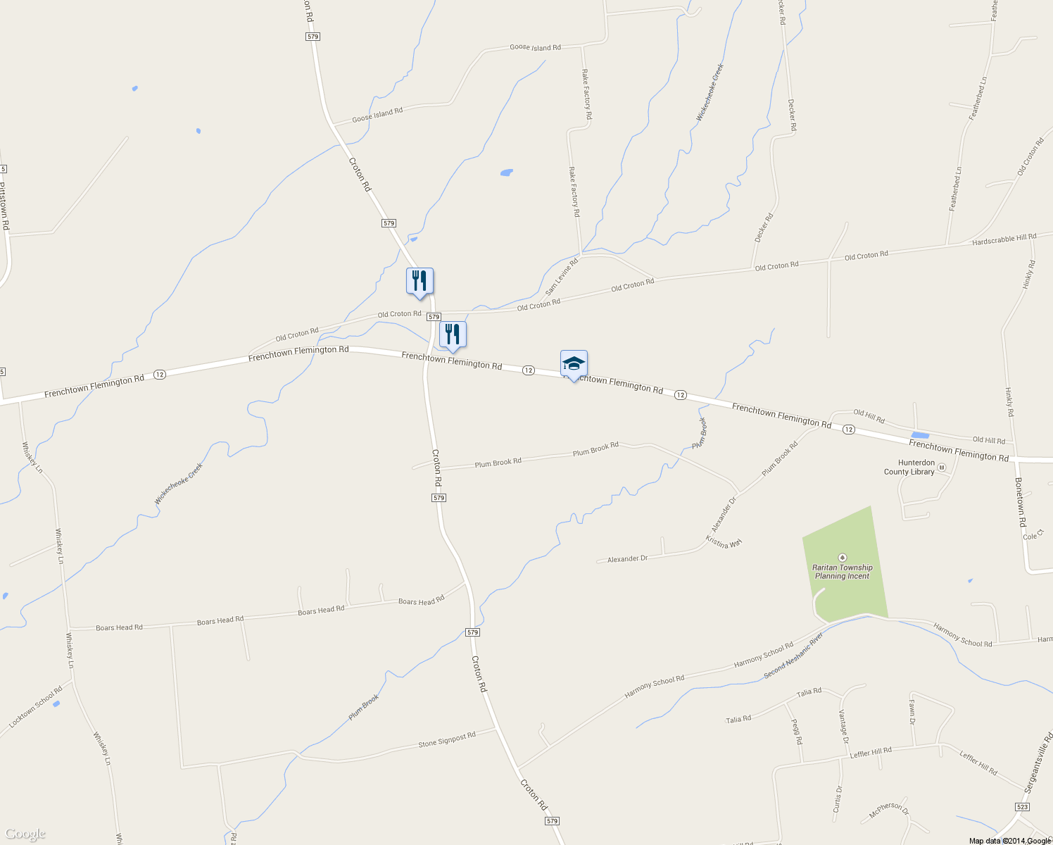 map of restaurants, bars, coffee shops, grocery stores, and more near 92 Plum Brook Rd in Flemington