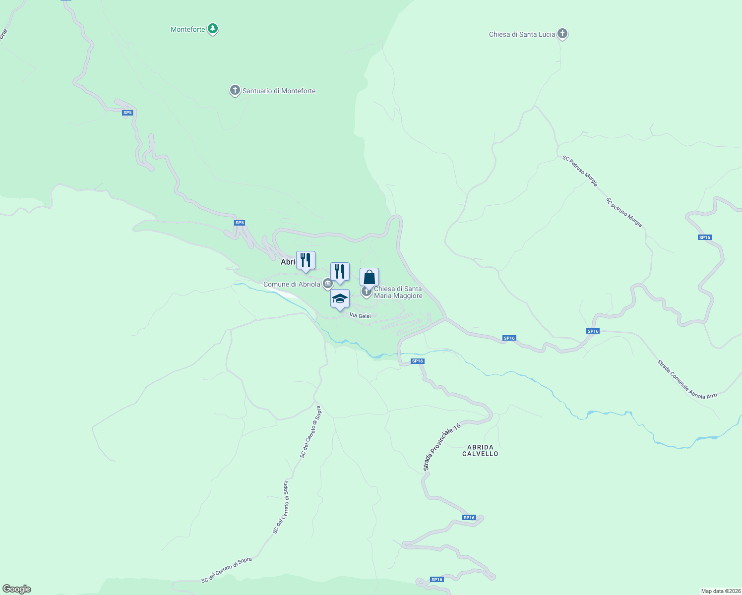 map of restaurants, bars, coffee shops, grocery stores, and more near 30 Via Bruno Decio in Abriola