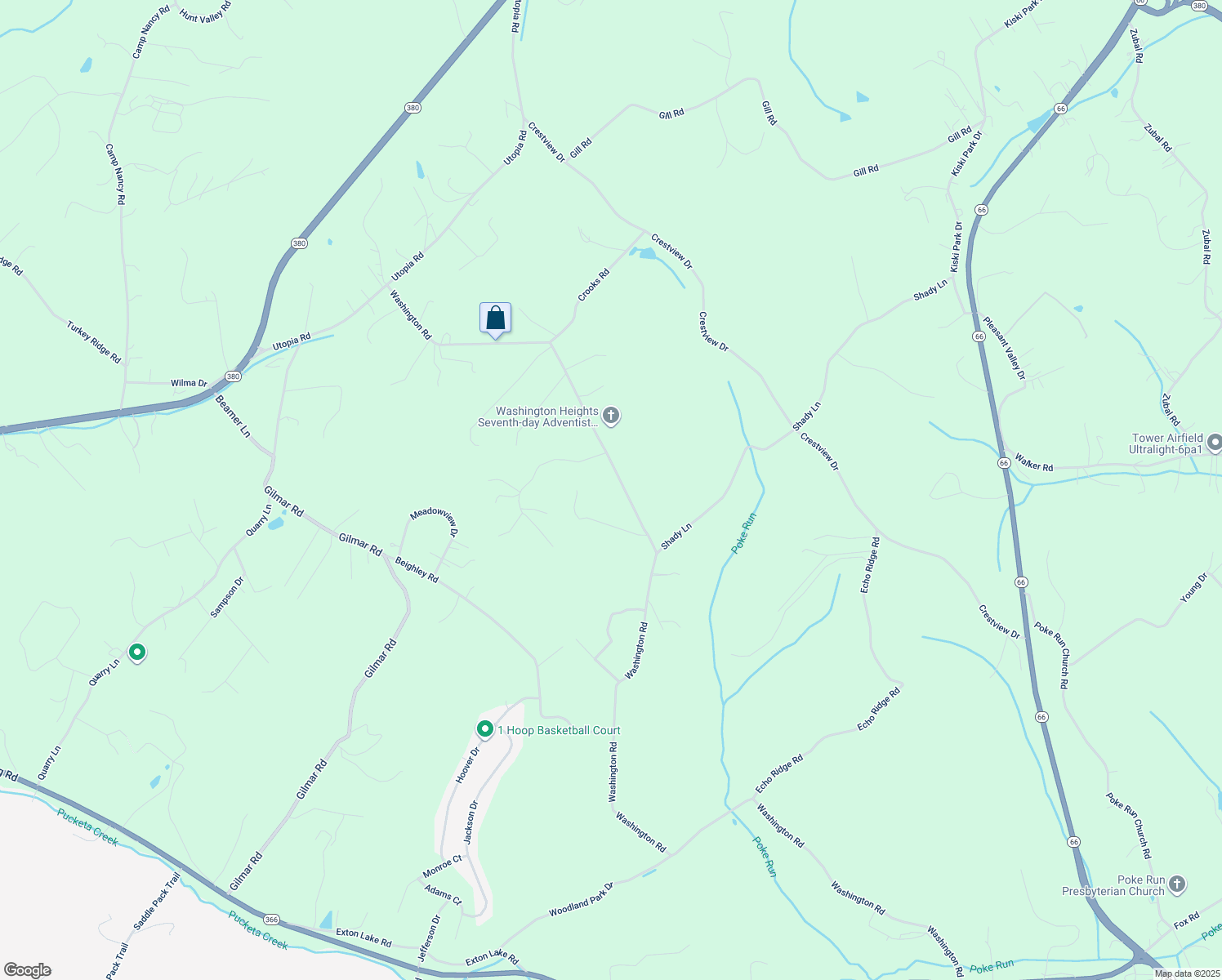 map of restaurants, bars, coffee shops, grocery stores, and more near 1668 Washington Road in Apollo