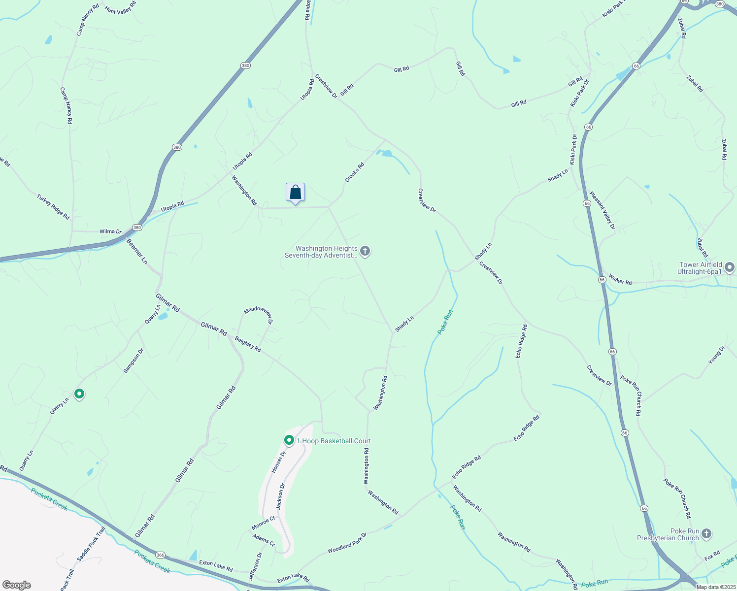 map of restaurants, bars, coffee shops, grocery stores, and more near 1668 Washington Road in Apollo
