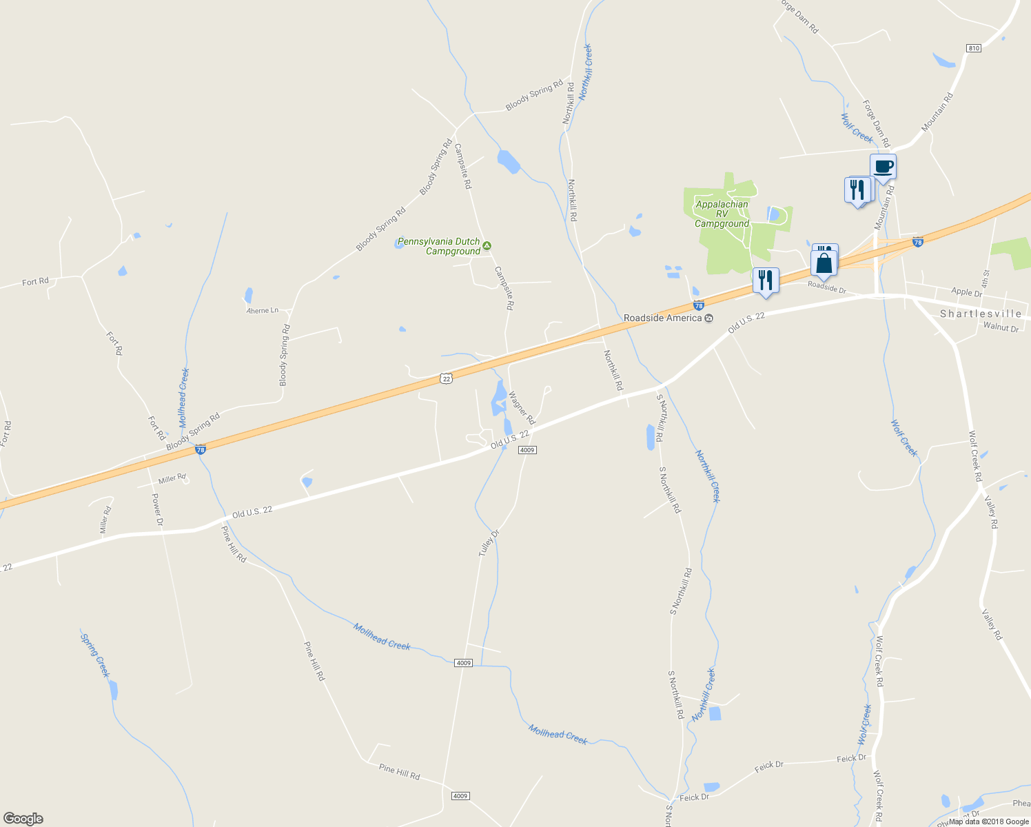 map of restaurants, bars, coffee shops, grocery stores, and more near 16 Wagner Road in Bernville