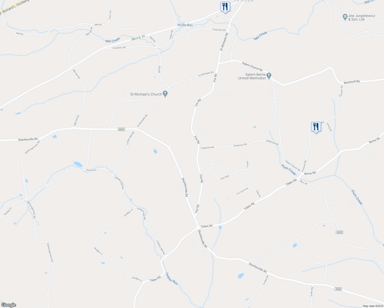 map of restaurants, bars, coffee shops, grocery stores, and more near 210 Fox Road in Mohrsville