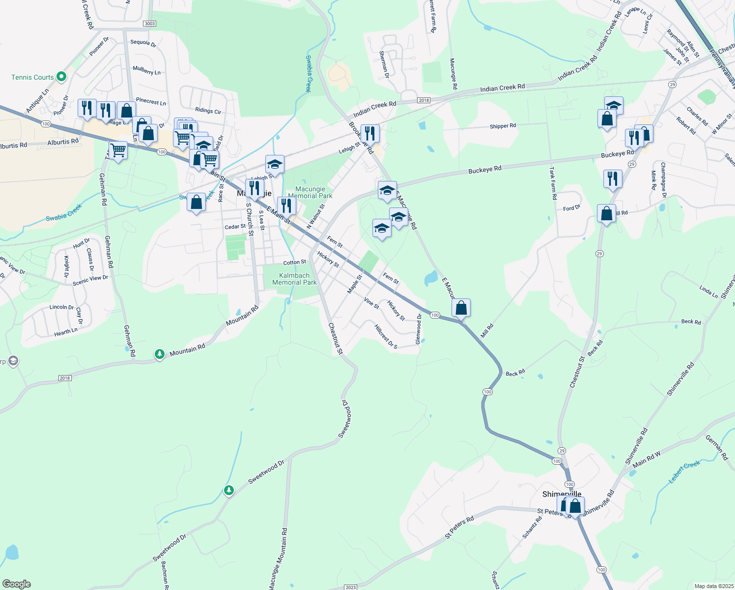 map of restaurants, bars, coffee shops, grocery stores, and more near 31 South Fairview Street in Macungie