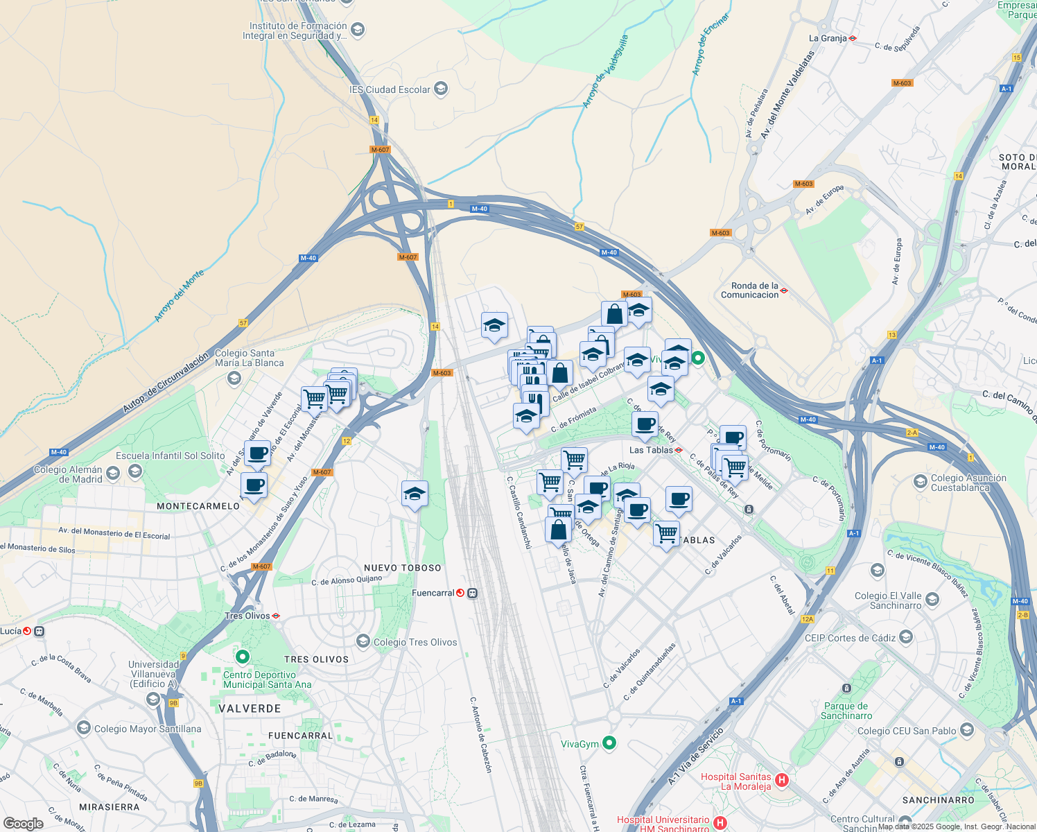 map of restaurants, bars, coffee shops, grocery stores, and more near in Madrid