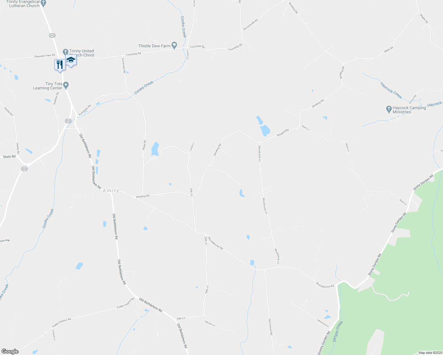 map of restaurants, bars, coffee shops, grocery stores, and more near 2610 Winding Road in Quakertown