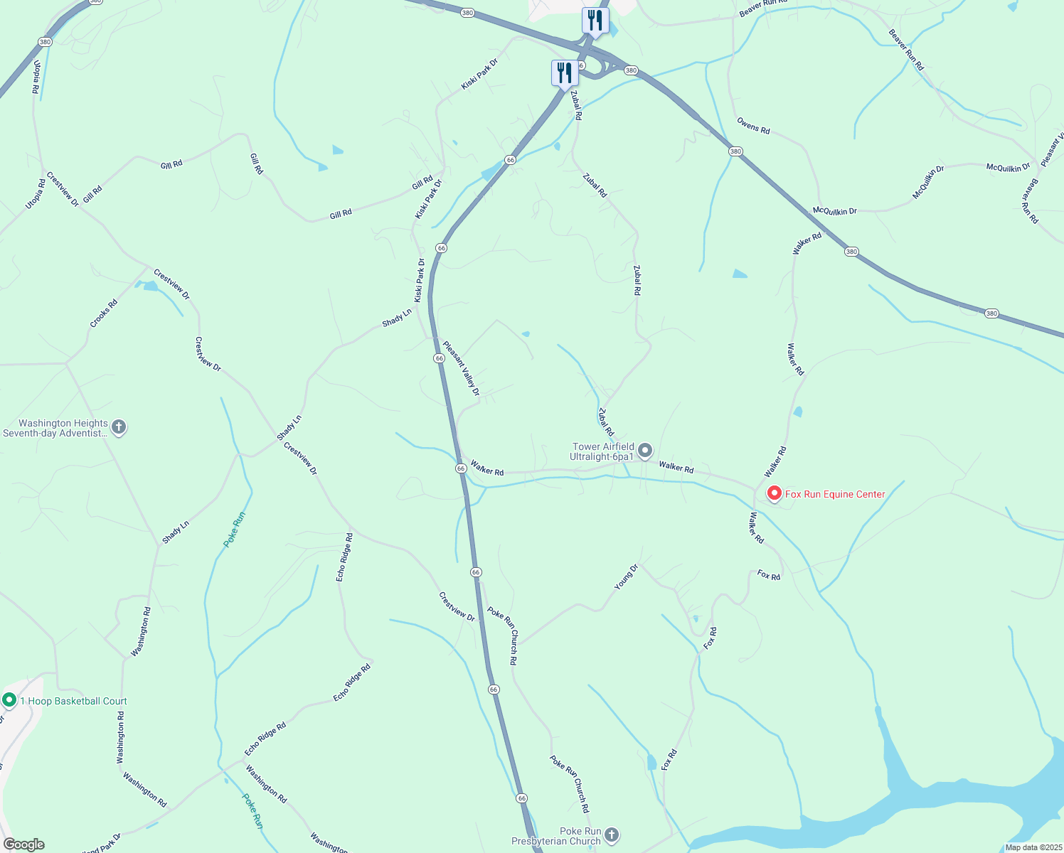 map of restaurants, bars, coffee shops, grocery stores, and more near 139 Walker Road in Apollo