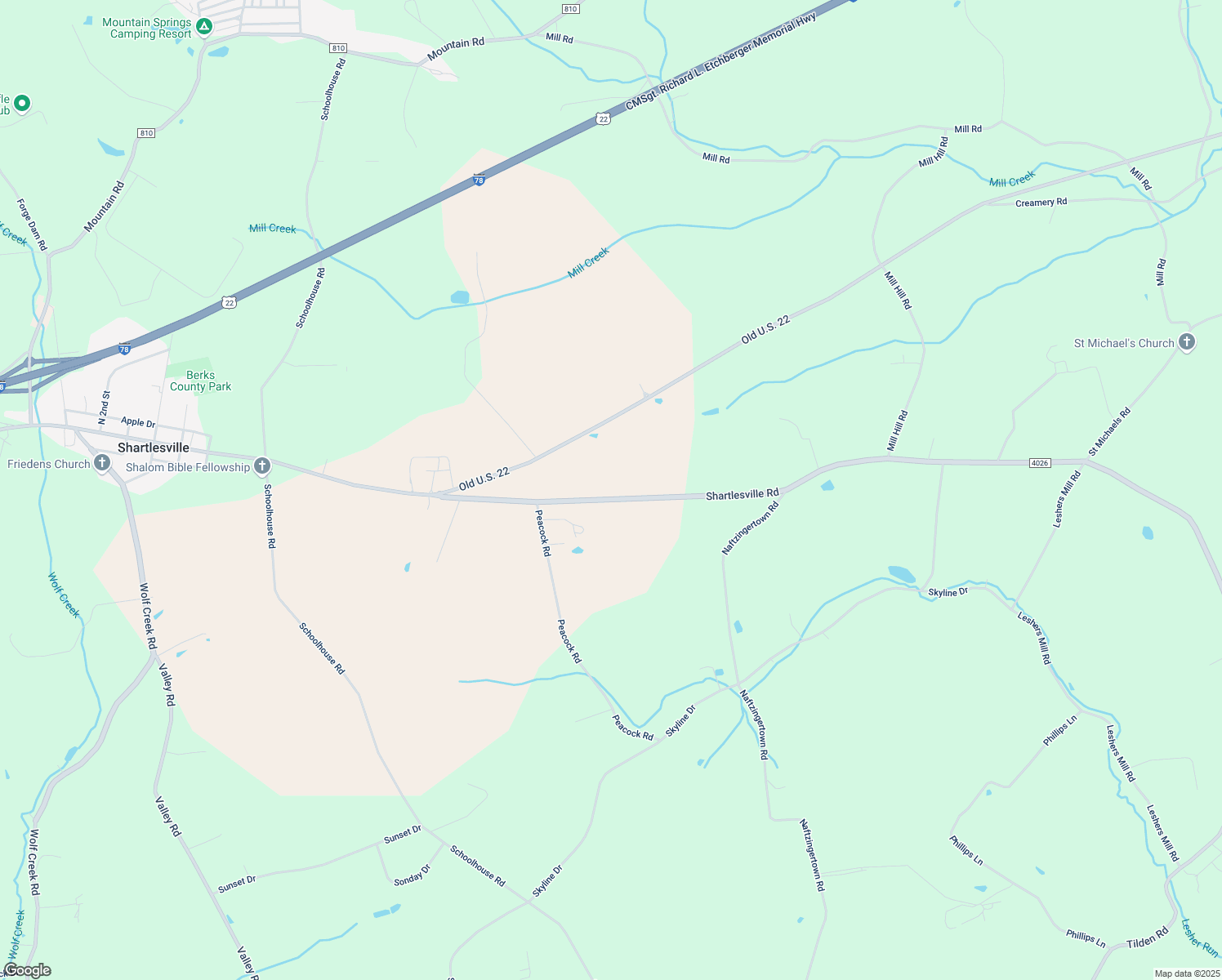 map of restaurants, bars, coffee shops, grocery stores, and more near 2680 Shartlesville Road in Mohrsville