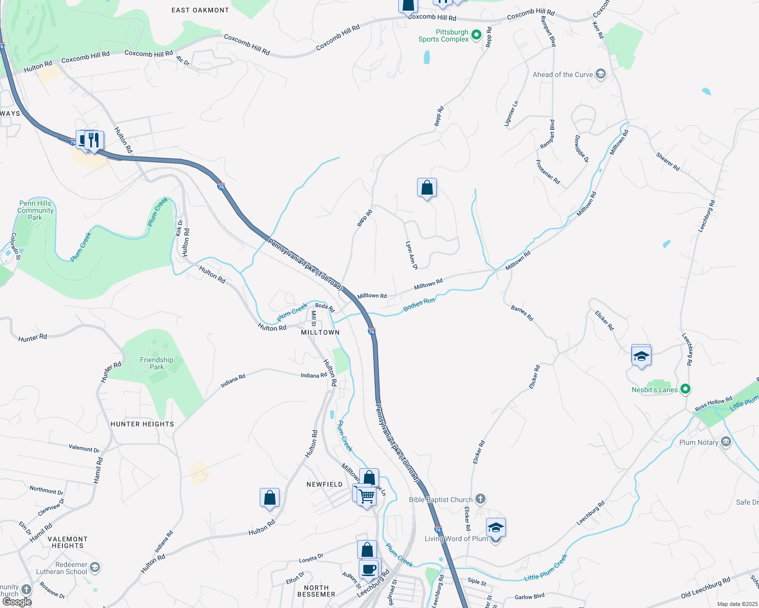 map of restaurants, bars, coffee shops, grocery stores, and more near 600 Kellywood Manor in New Kensington