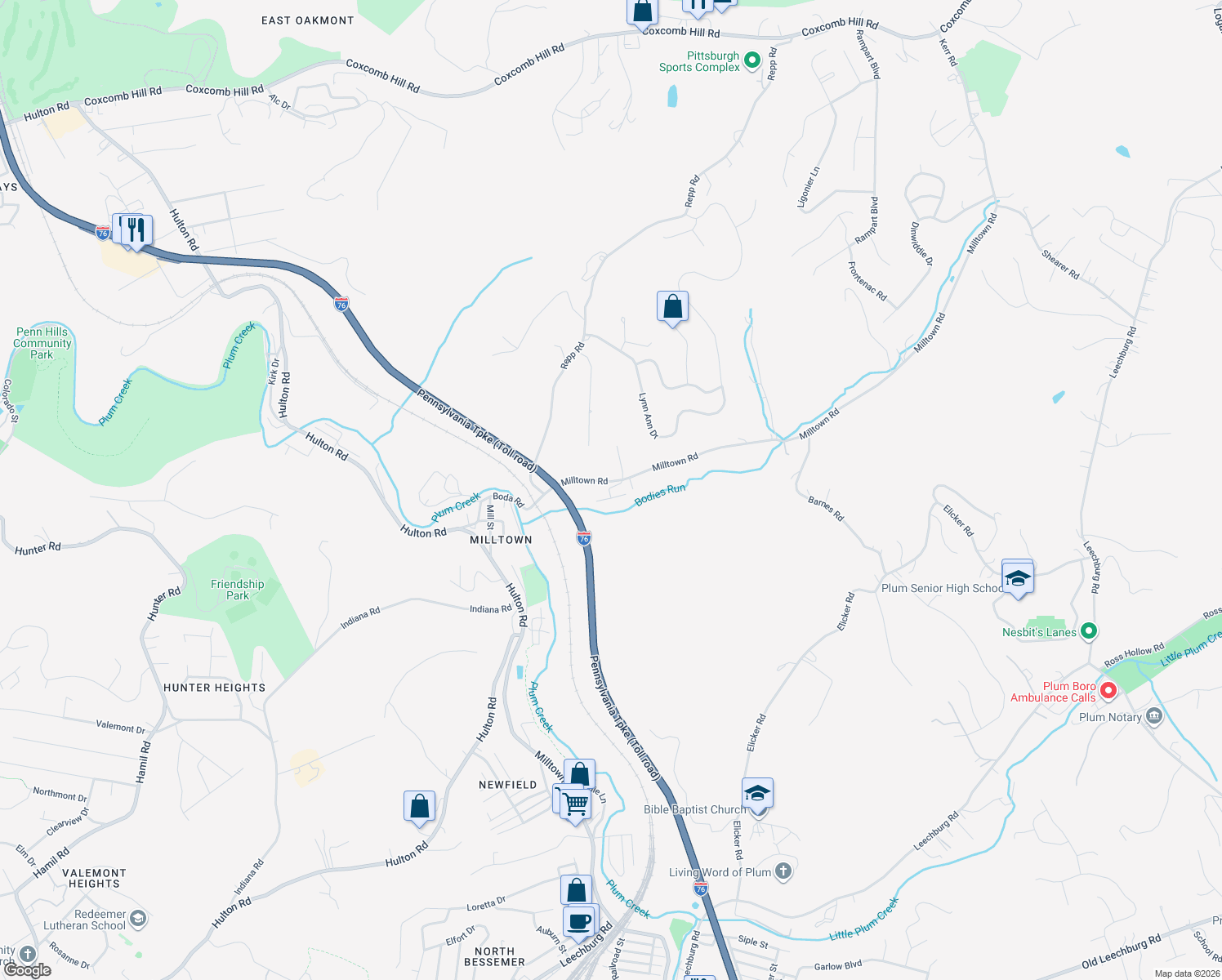 map of restaurants, bars, coffee shops, grocery stores, and more near 100 Kellywood Manor in New Kensington