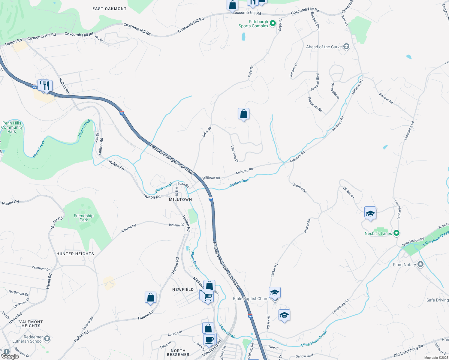 map of restaurants, bars, coffee shops, grocery stores, and more near 100 Kellywood Manor in New Kensington
