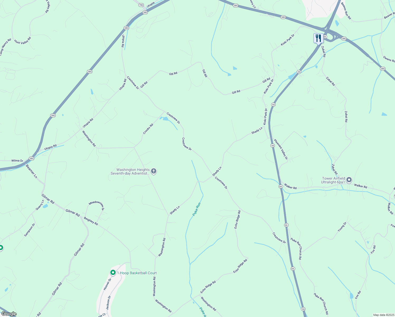 map of restaurants, bars, coffee shops, grocery stores, and more near 1560 Crestview Drive in Apollo