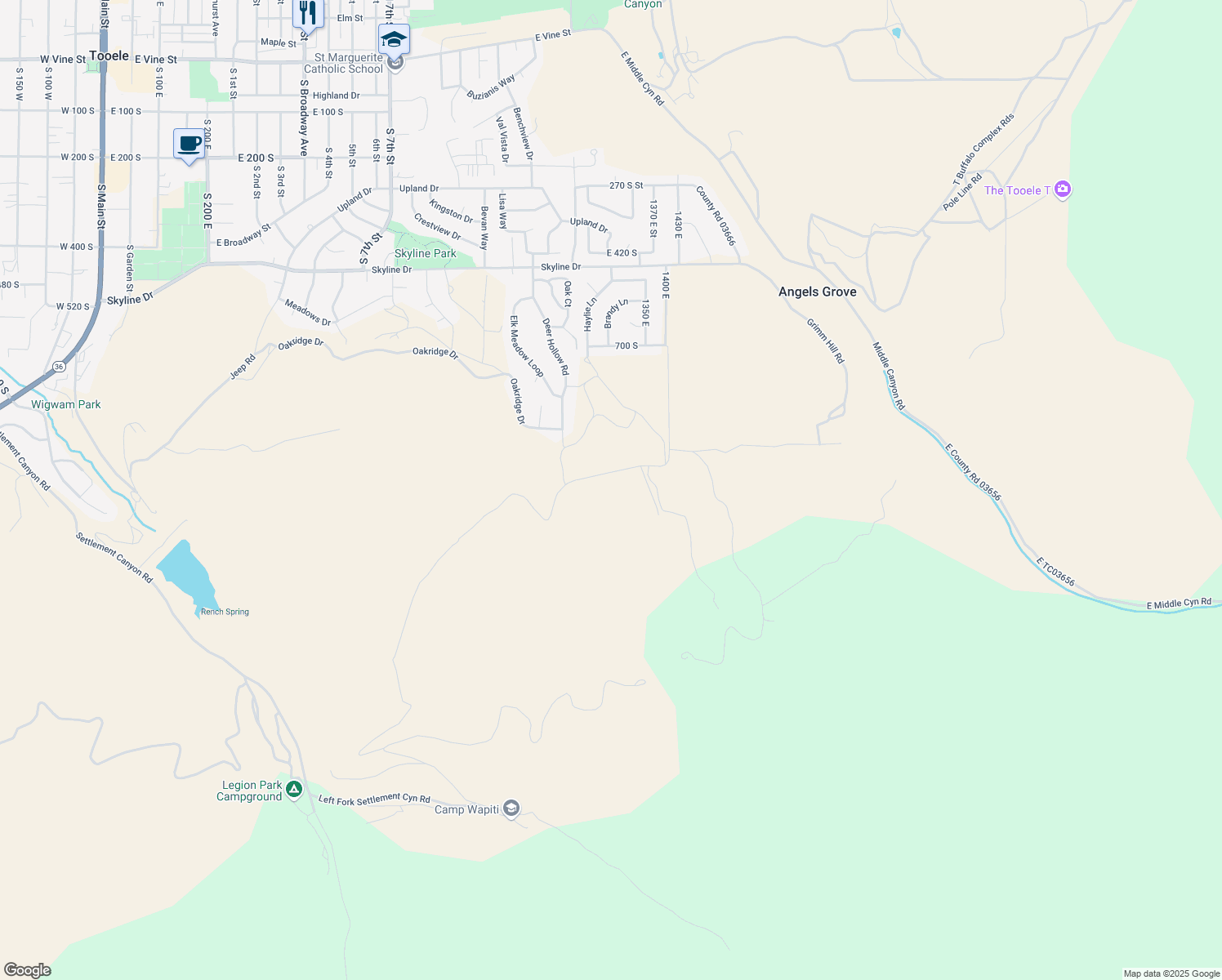 map of restaurants, bars, coffee shops, grocery stores, and more near 1348 Cassity Drive in Tooele