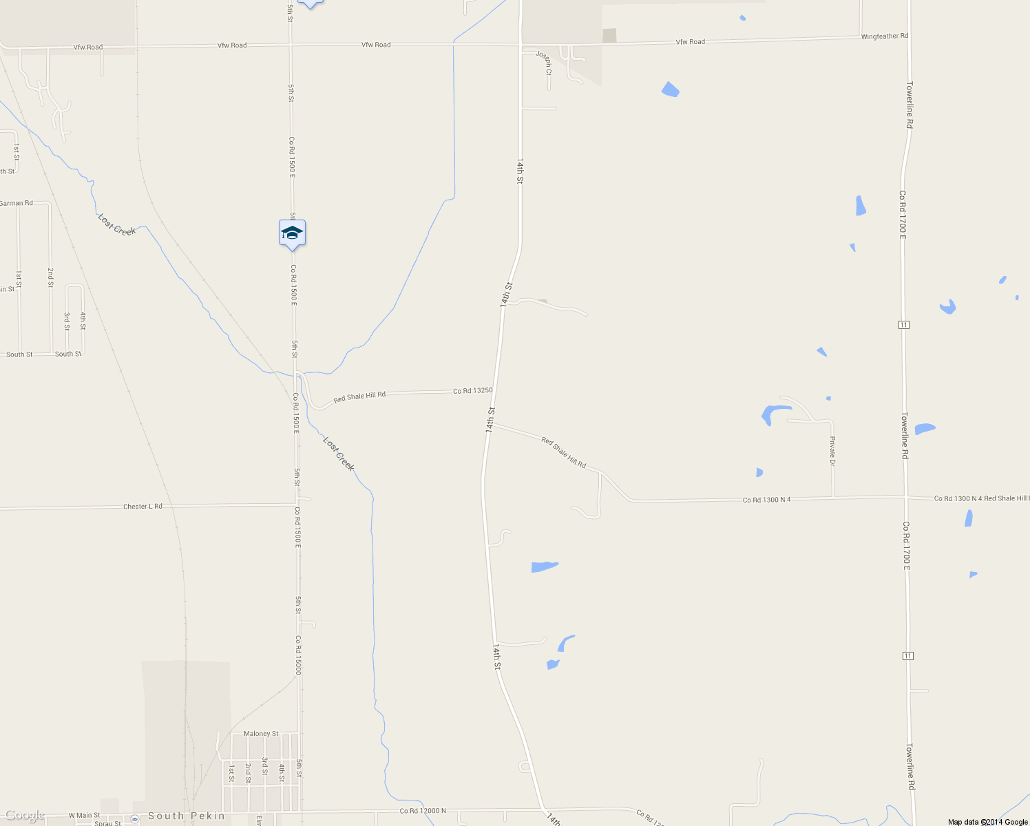 map of restaurants, bars, coffee shops, grocery stores, and more near 15720 Red Shale Hill Road in Pekin