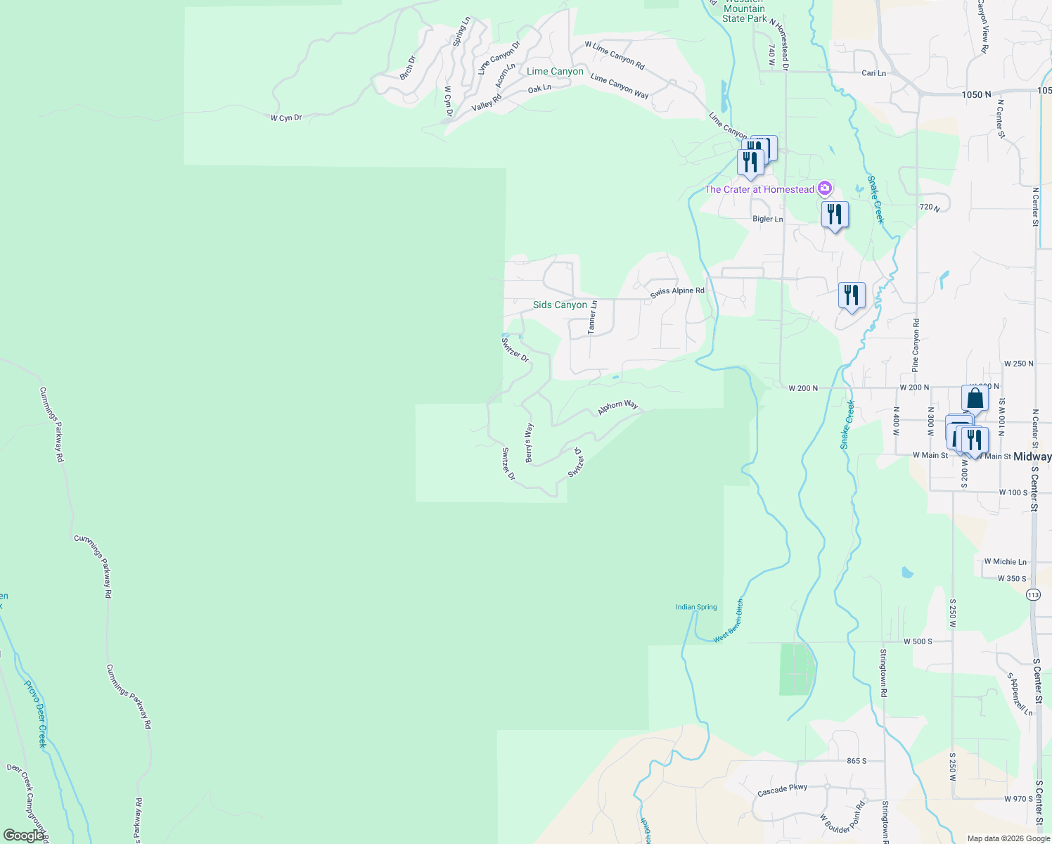 map of restaurants, bars, coffee shops, grocery stores, and more near 1397 Berry's Way in Midway