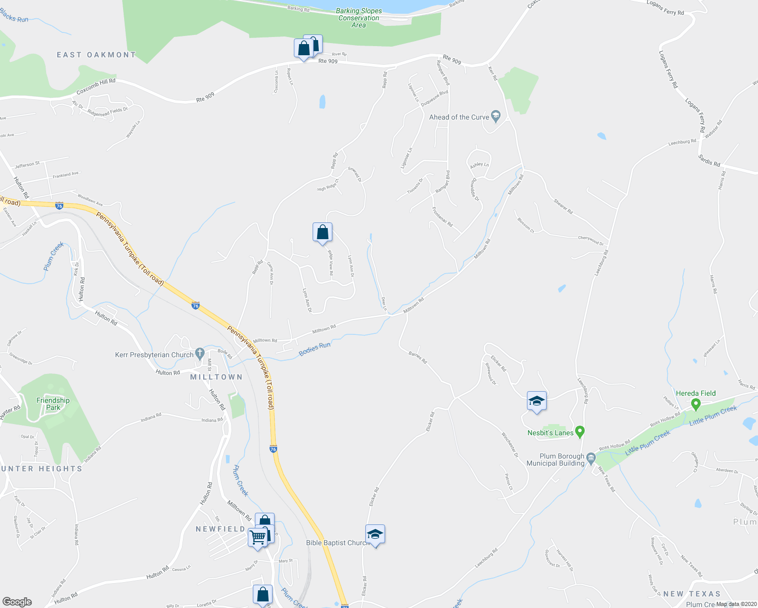 map of restaurants, bars, coffee shops, grocery stores, and more near 620 Milltown Road in New Kensington
