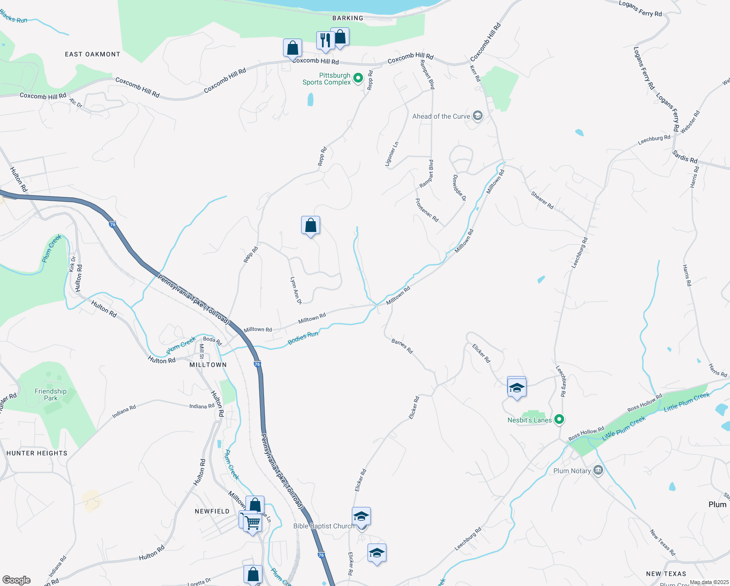 map of restaurants, bars, coffee shops, grocery stores, and more near 620 Milltown Road in New Kensington