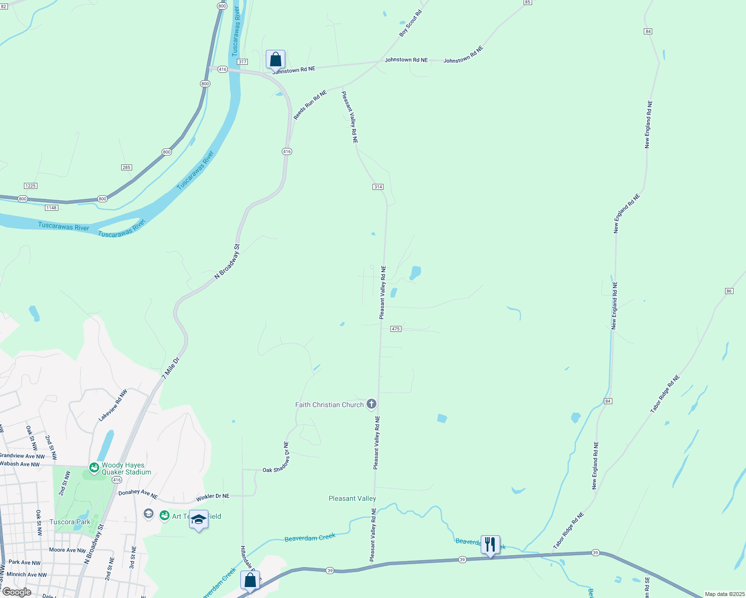 map of restaurants, bars, coffee shops, grocery stores, and more near 2681 Kohl Drive Northeast in New Philadelphia