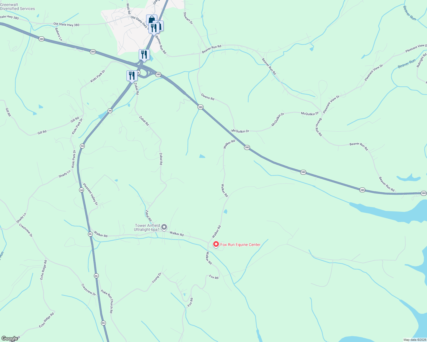 map of restaurants, bars, coffee shops, grocery stores, and more near 335 Walker Road in Apollo