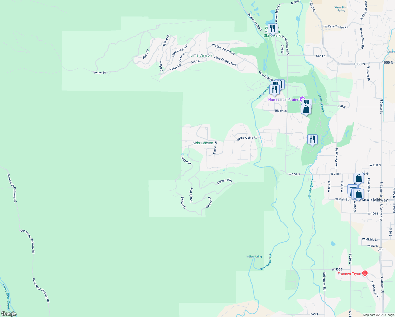 map of restaurants, bars, coffee shops, grocery stores, and more near 1409 Basel Drive in Midway