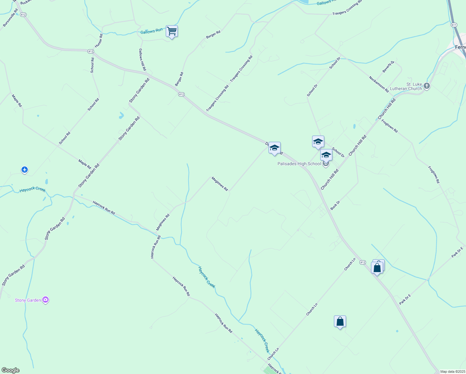 map of restaurants, bars, coffee shops, grocery stores, and more near 202 Meginnes Rd in Kintnersville