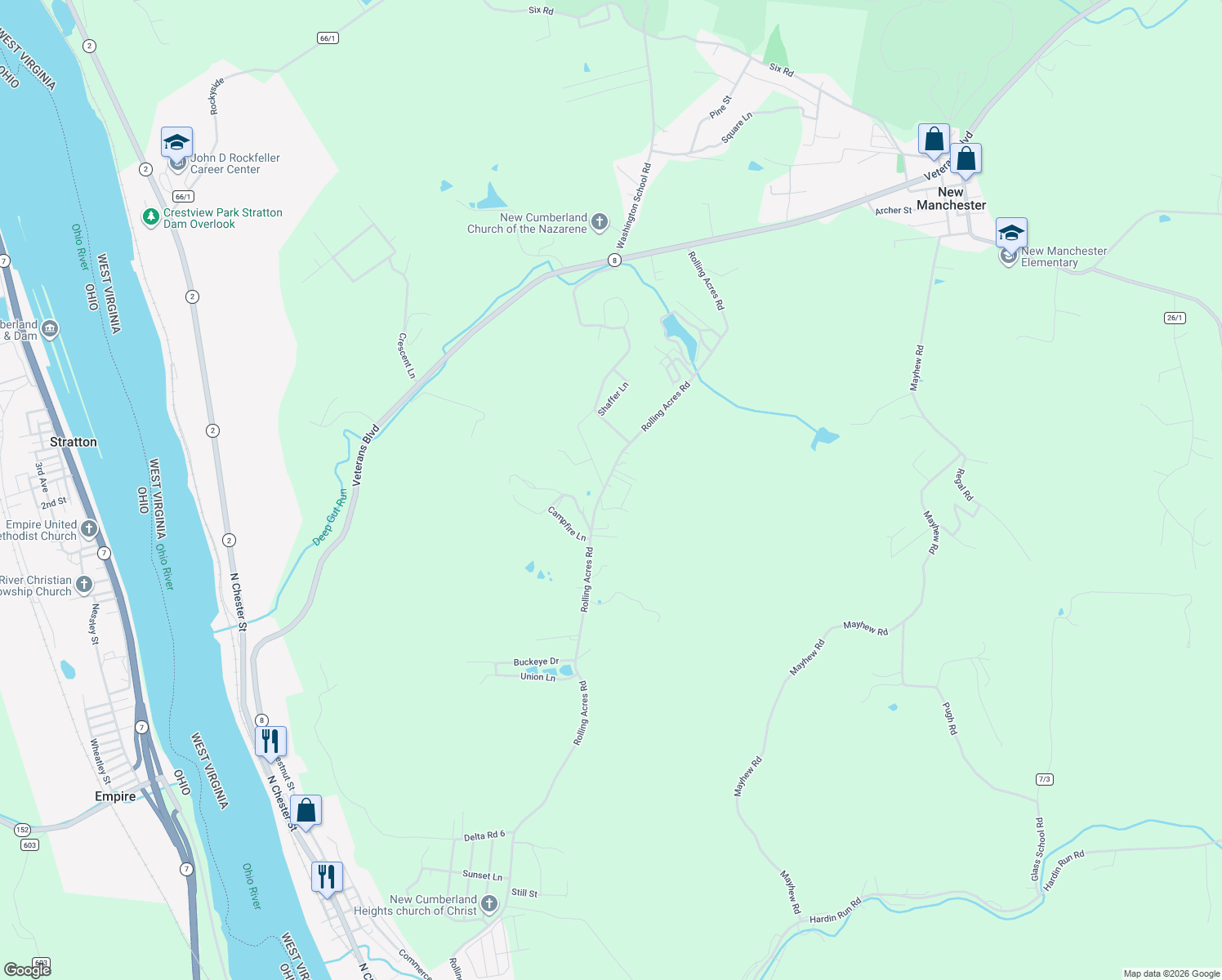 map of restaurants, bars, coffee shops, grocery stores, and more near 1778 Rolling Acres Rd in New Cumberland
