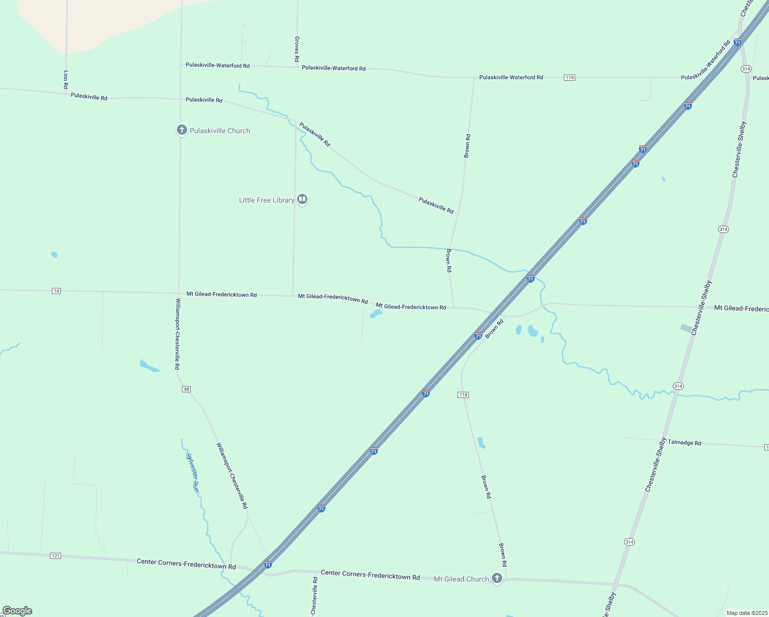 map of restaurants, bars, coffee shops, grocery stores, and more near 6564 Township Road 14 in Mount Gilead