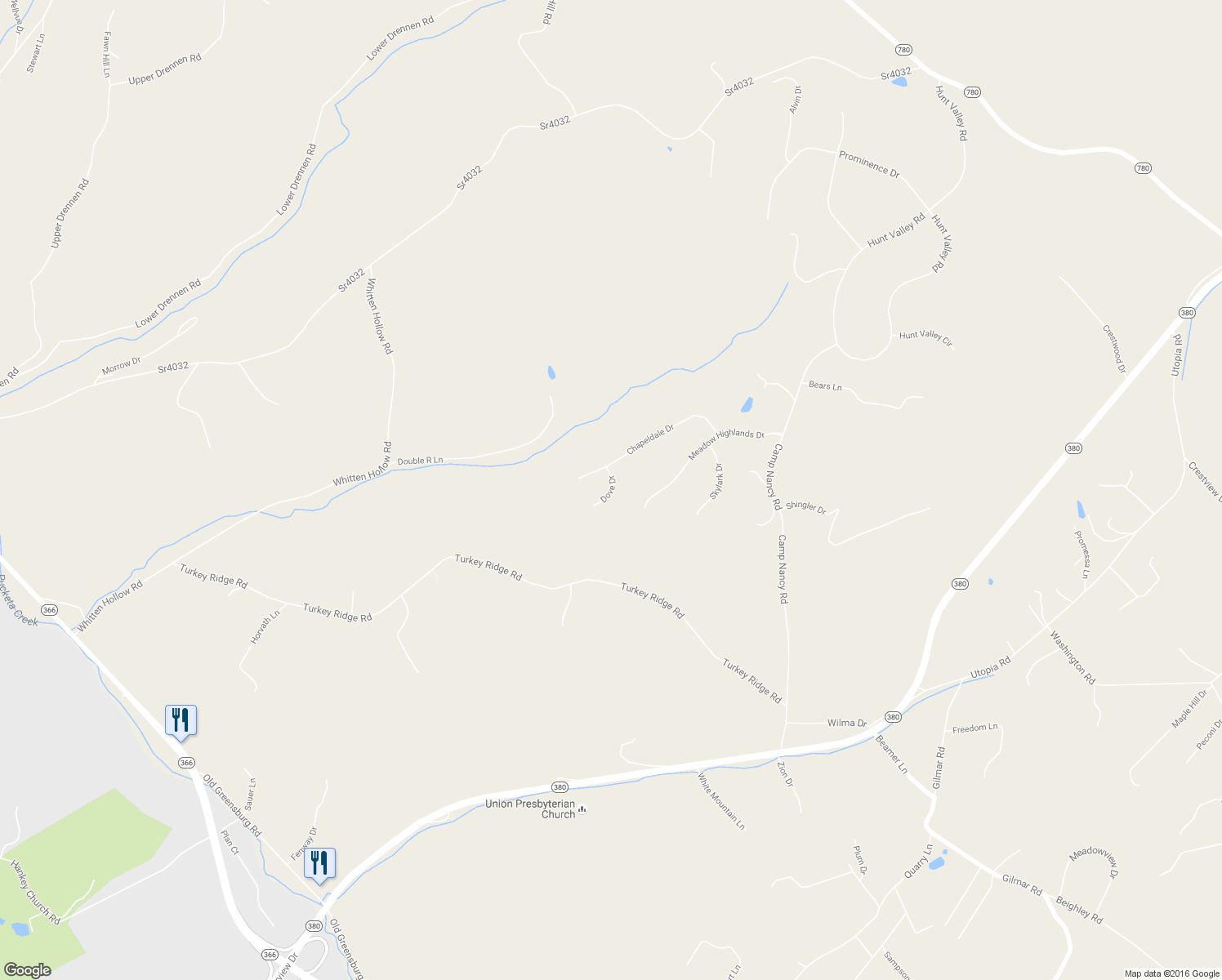 map of restaurants, bars, coffee shops, grocery stores, and more near Dove Drive in Apollo