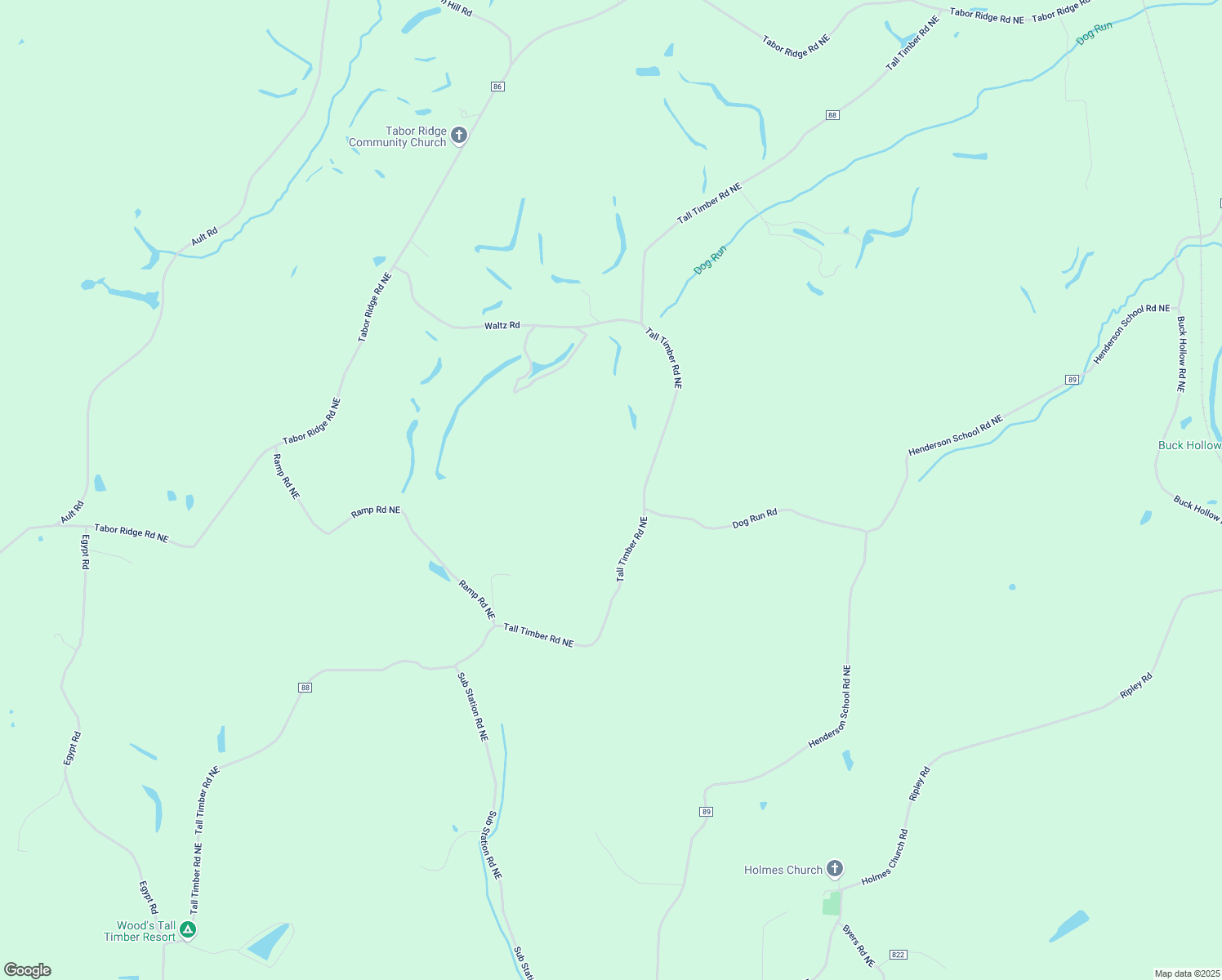 map of restaurants, bars, coffee shops, grocery stores, and more near 3302 Tall Timber Road Northeast in Mineral City