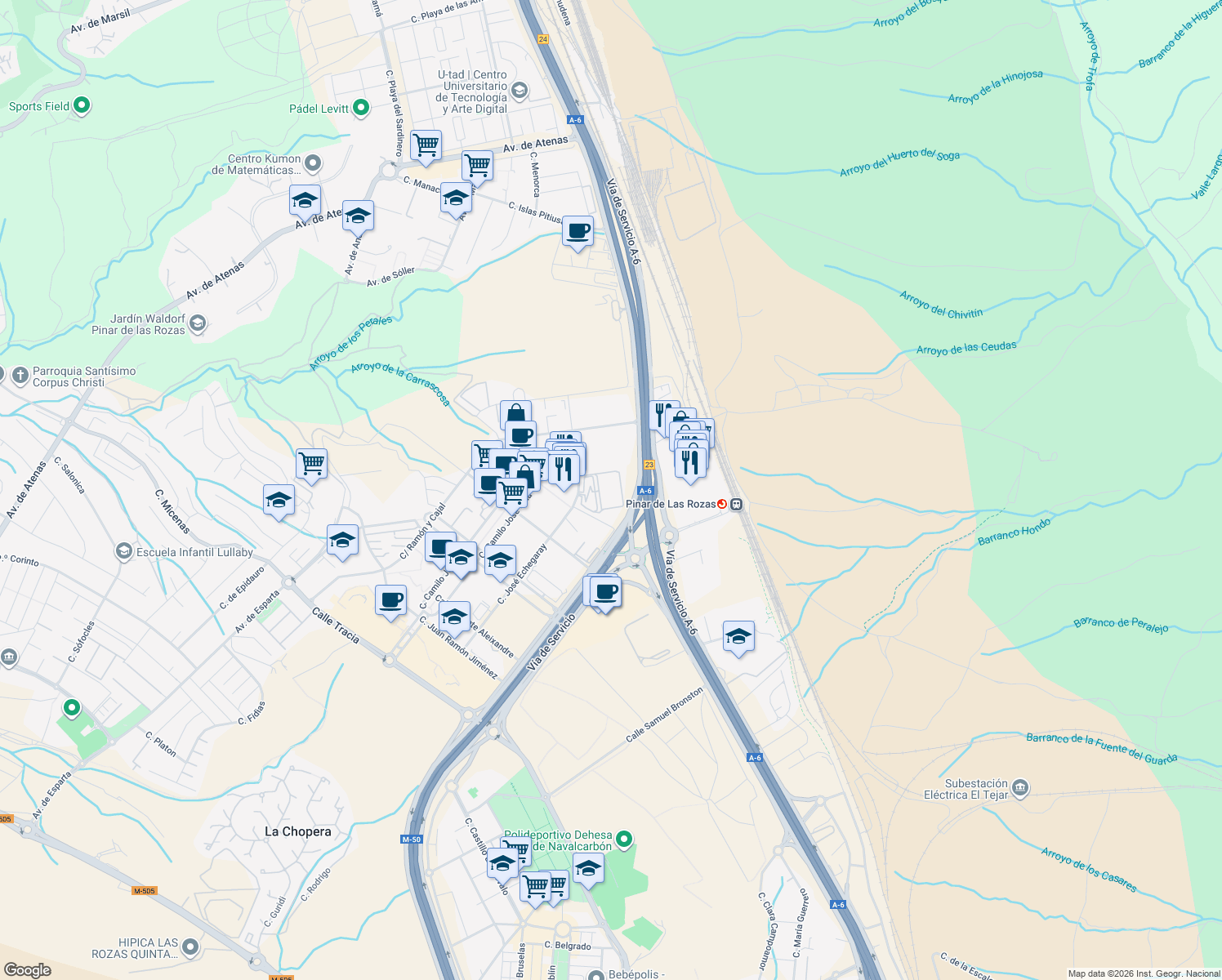 map of restaurants, bars, coffee shops, grocery stores, and more near 8 Calle José Echegaray in Las Rozas de Madrid