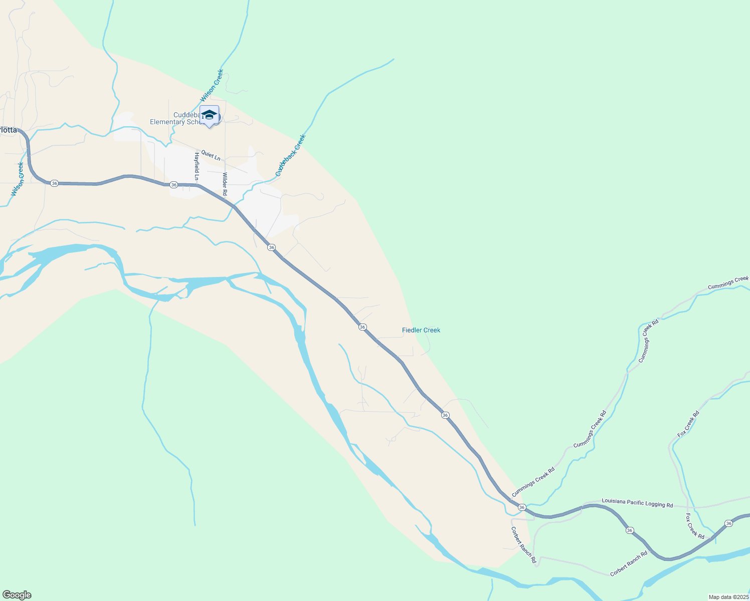 map of restaurants, bars, coffee shops, grocery stores, and more near 82 Love Lee Lane in Carlotta