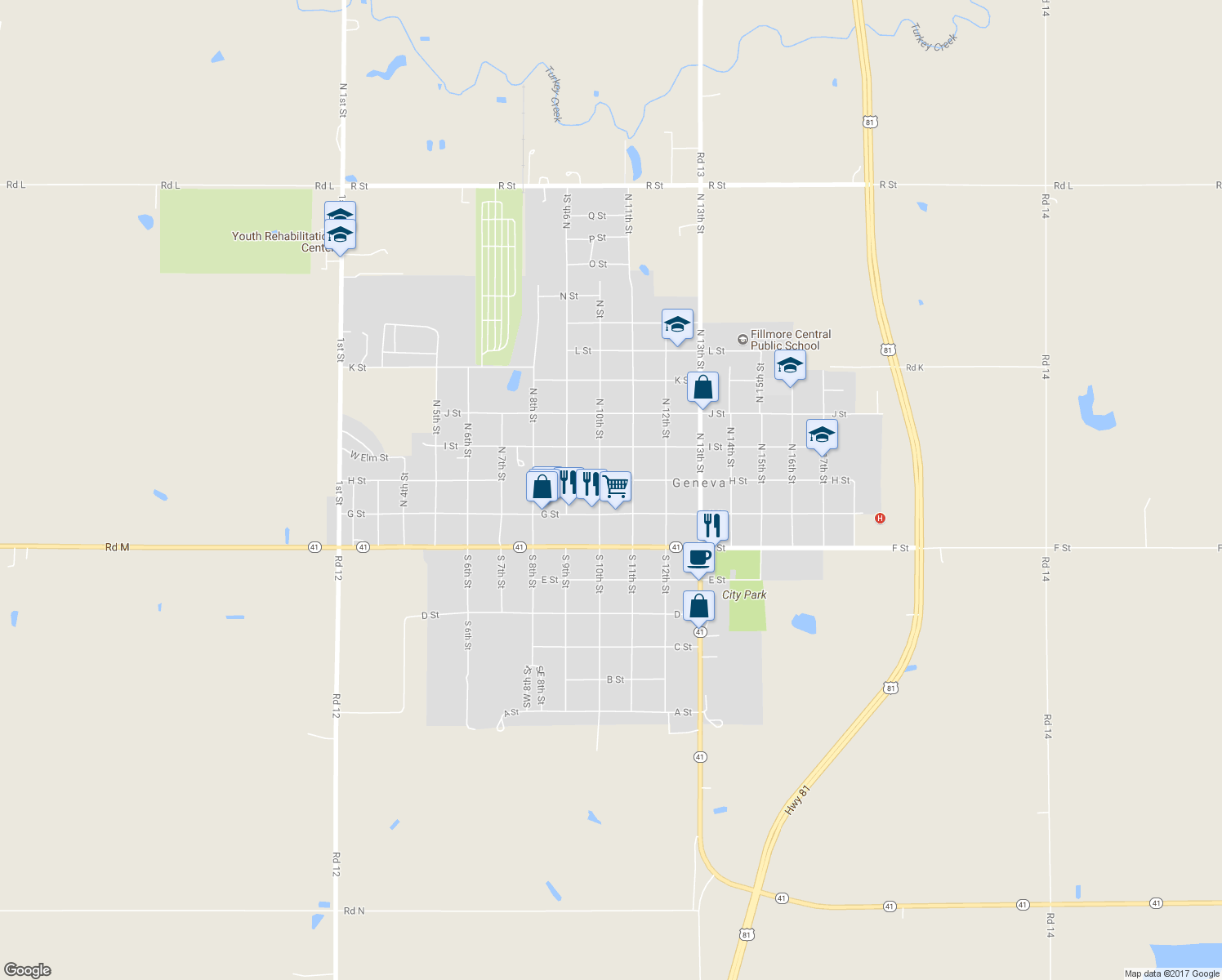 map of restaurants, bars, coffee shops, grocery stores, and more near 1023 H Street in Geneva