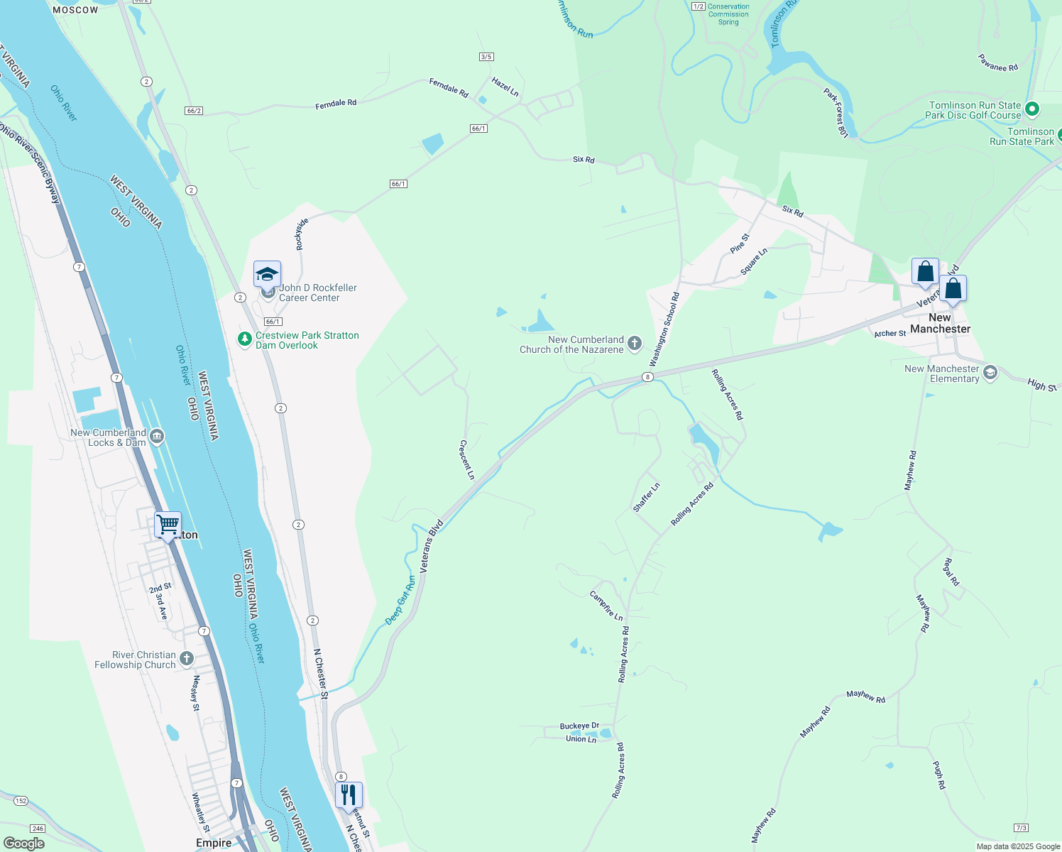 map of restaurants, bars, coffee shops, grocery stores, and more near 1369 Veterans Boulevard in New Cumberland