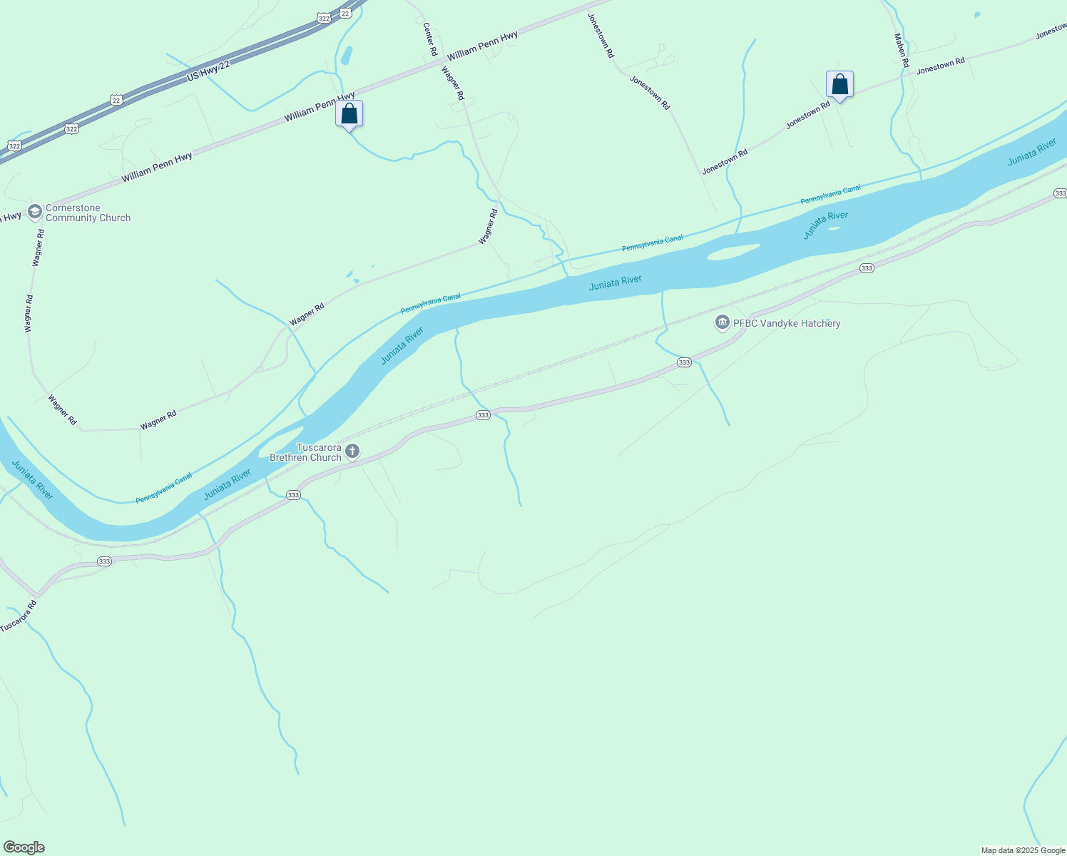 map of restaurants, bars, coffee shops, grocery stores, and more near 17560 Pennsylvania 333 in Port Royal