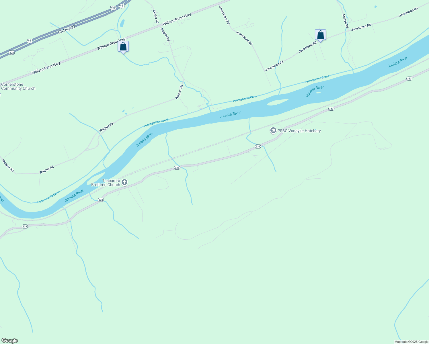 map of restaurants, bars, coffee shops, grocery stores, and more near 17674 Pennsylvania 333 in Port Royal