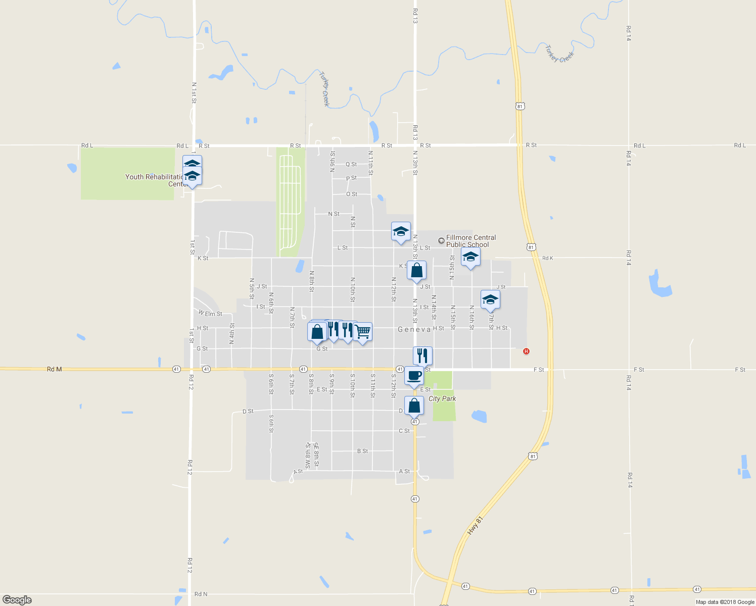 map of restaurants, bars, coffee shops, grocery stores, and more near 1112 I Street in Geneva