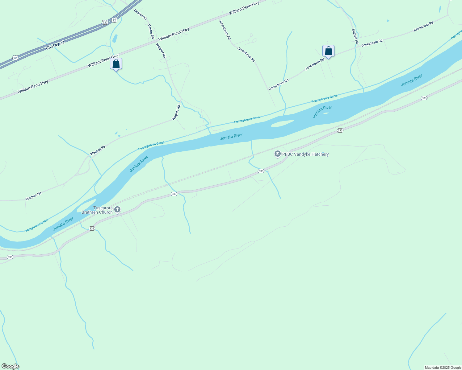 map of restaurants, bars, coffee shops, grocery stores, and more near 17820 Pennsylvania 333 in Port Royal