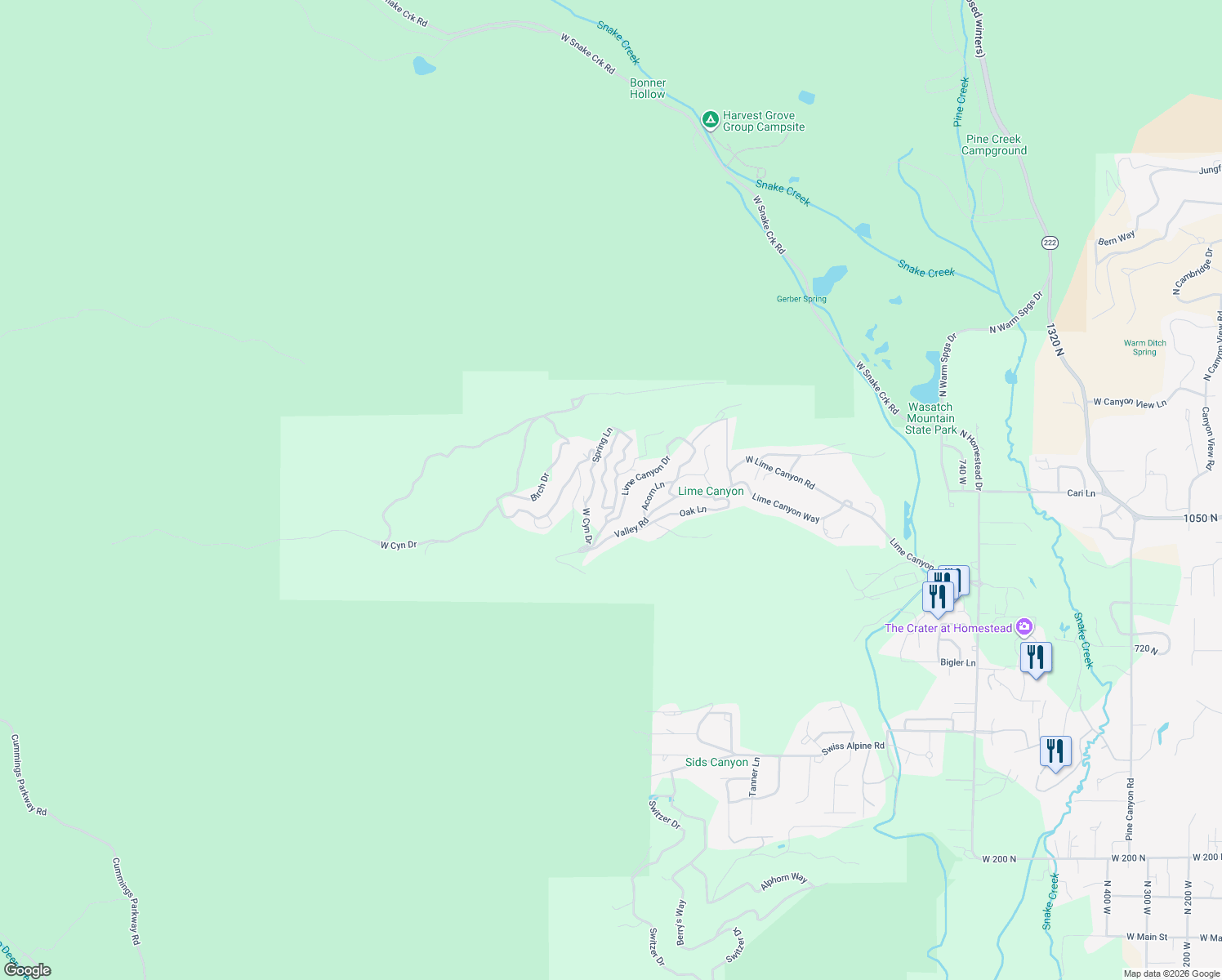 map of restaurants, bars, coffee shops, grocery stores, and more near 1134 Maple Lane in Midway