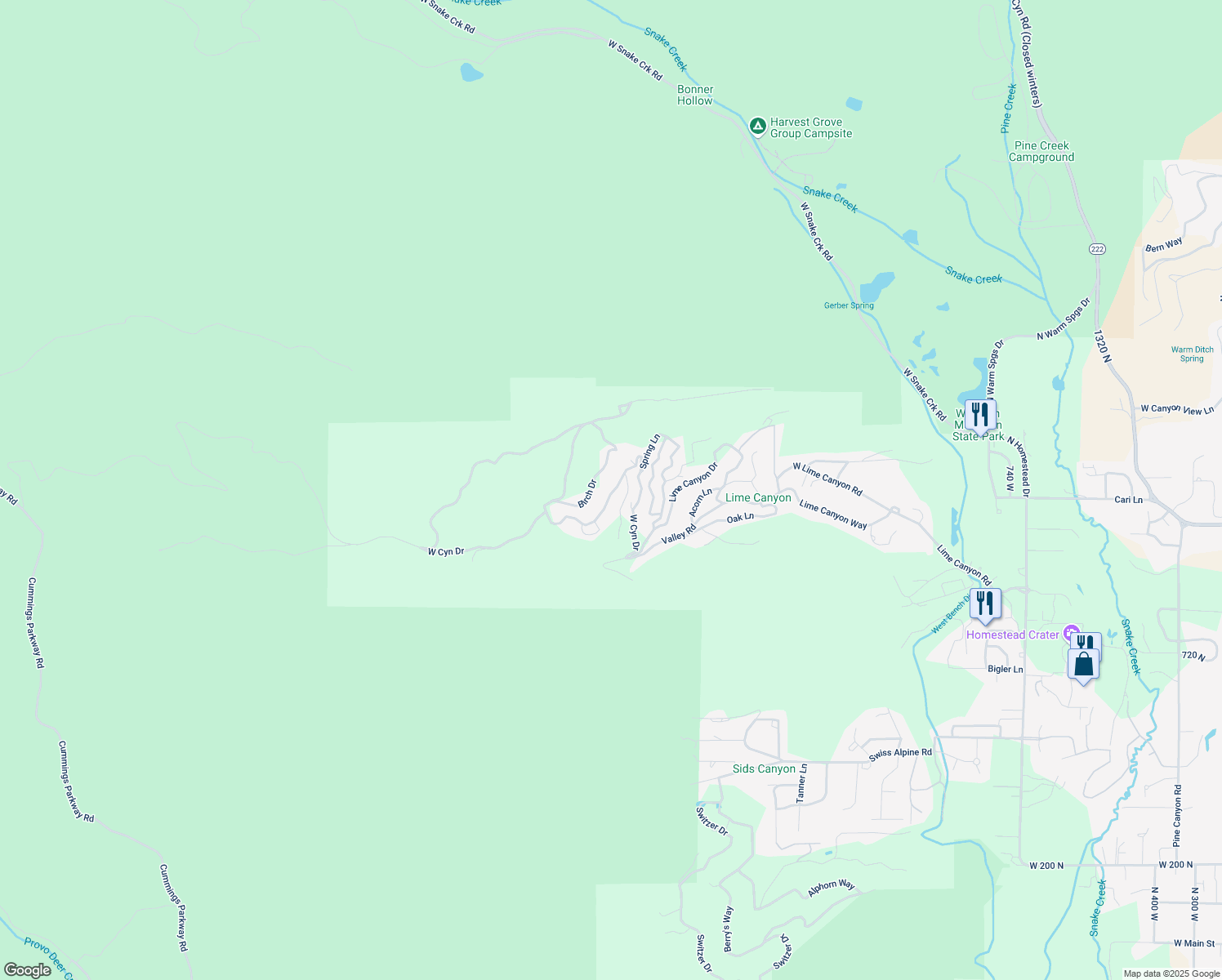 map of restaurants, bars, coffee shops, grocery stores, and more near 1132-1224 Birch Drive in Midway