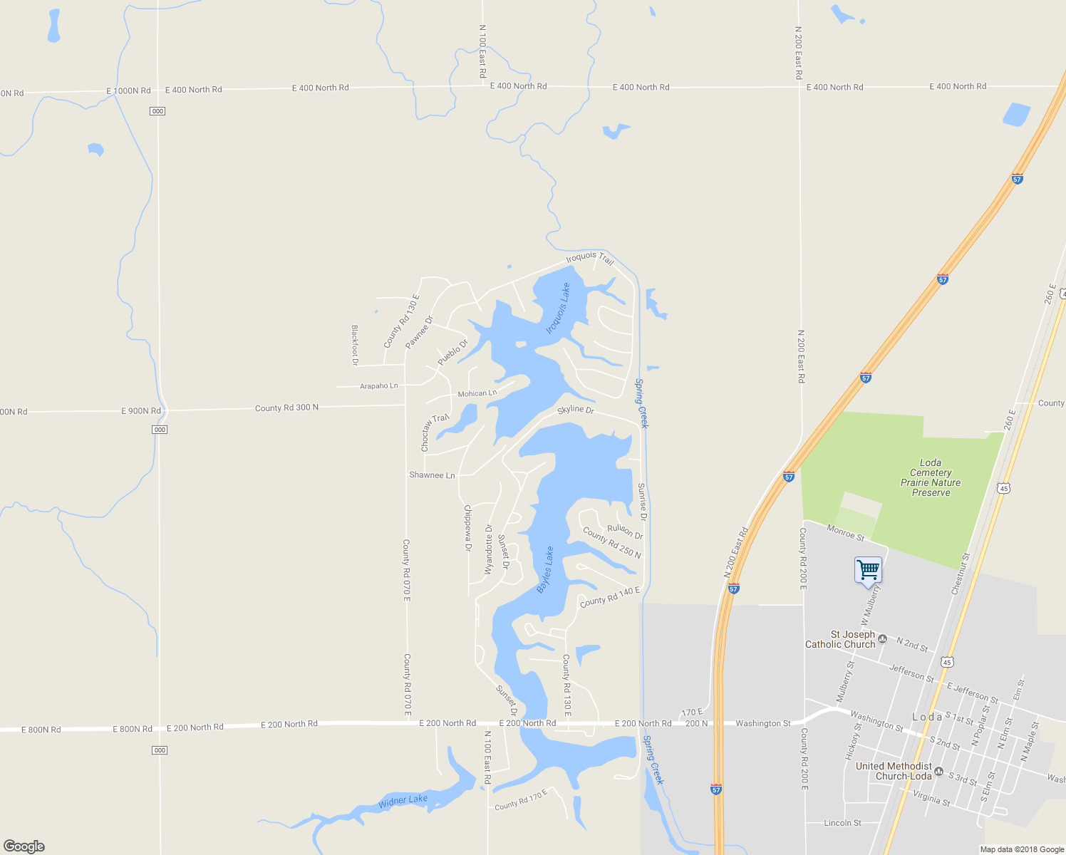 map of restaurants, bars, coffee shops, grocery stores, and more near 567 Skyline Drive in Loda