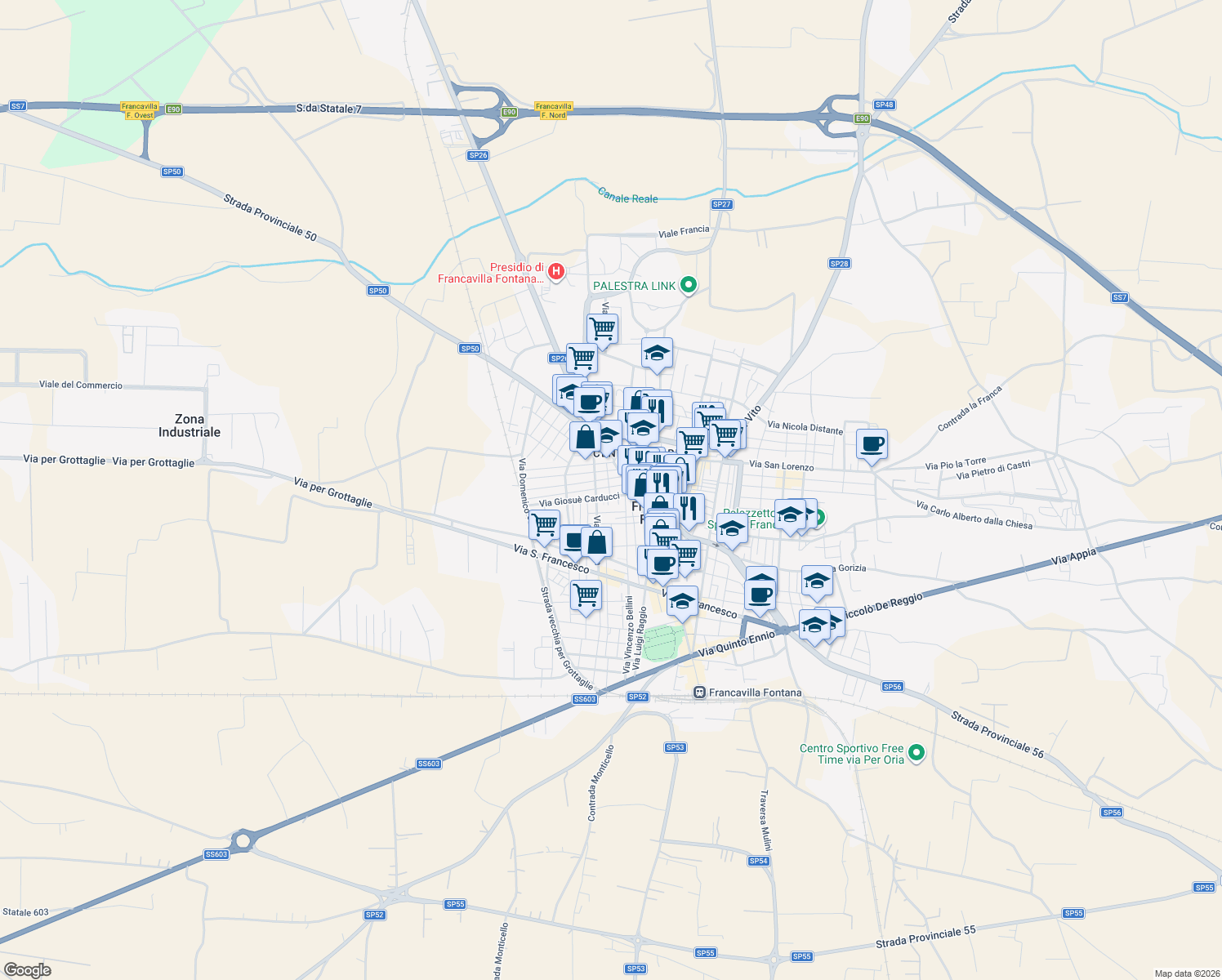 map of restaurants, bars, coffee shops, grocery stores, and more near 9/A Via Santa Cesarea in Francavilla Fontana