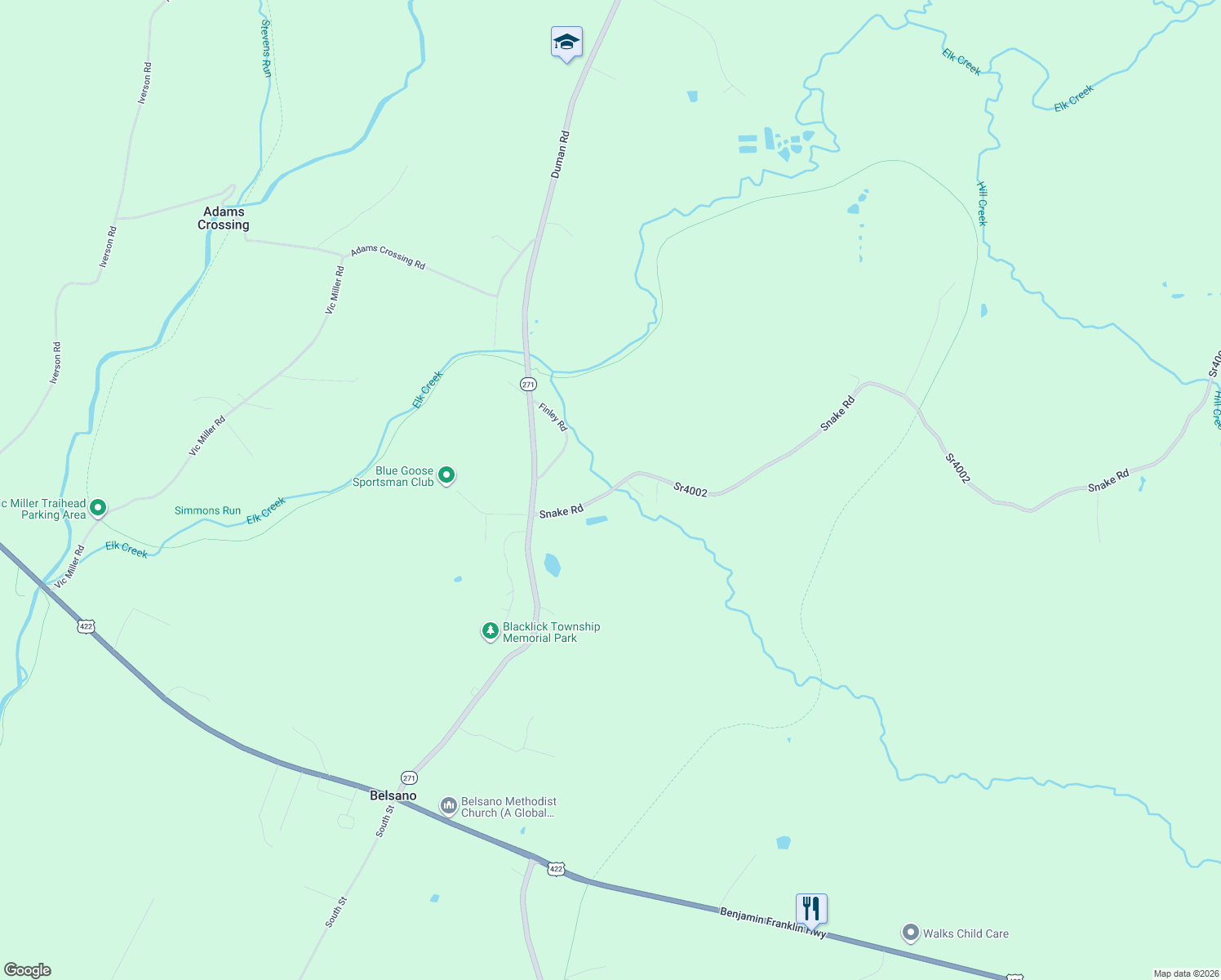 map of restaurants, bars, coffee shops, grocery stores, and more near 204 Snake Rd in Ebensburg