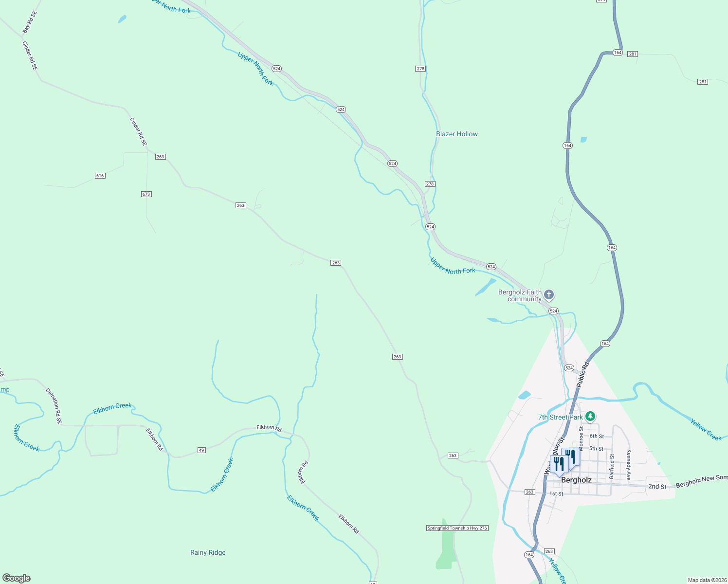 map of restaurants, bars, coffee shops, grocery stores, and more near 7826 Township Highway 263 in Bergholz