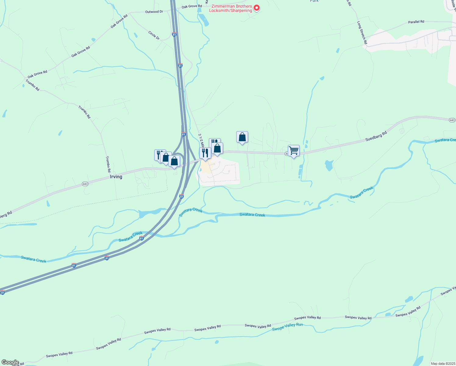 map of restaurants, bars, coffee shops, grocery stores, and more near 636 Canal Drive in Pine Grove