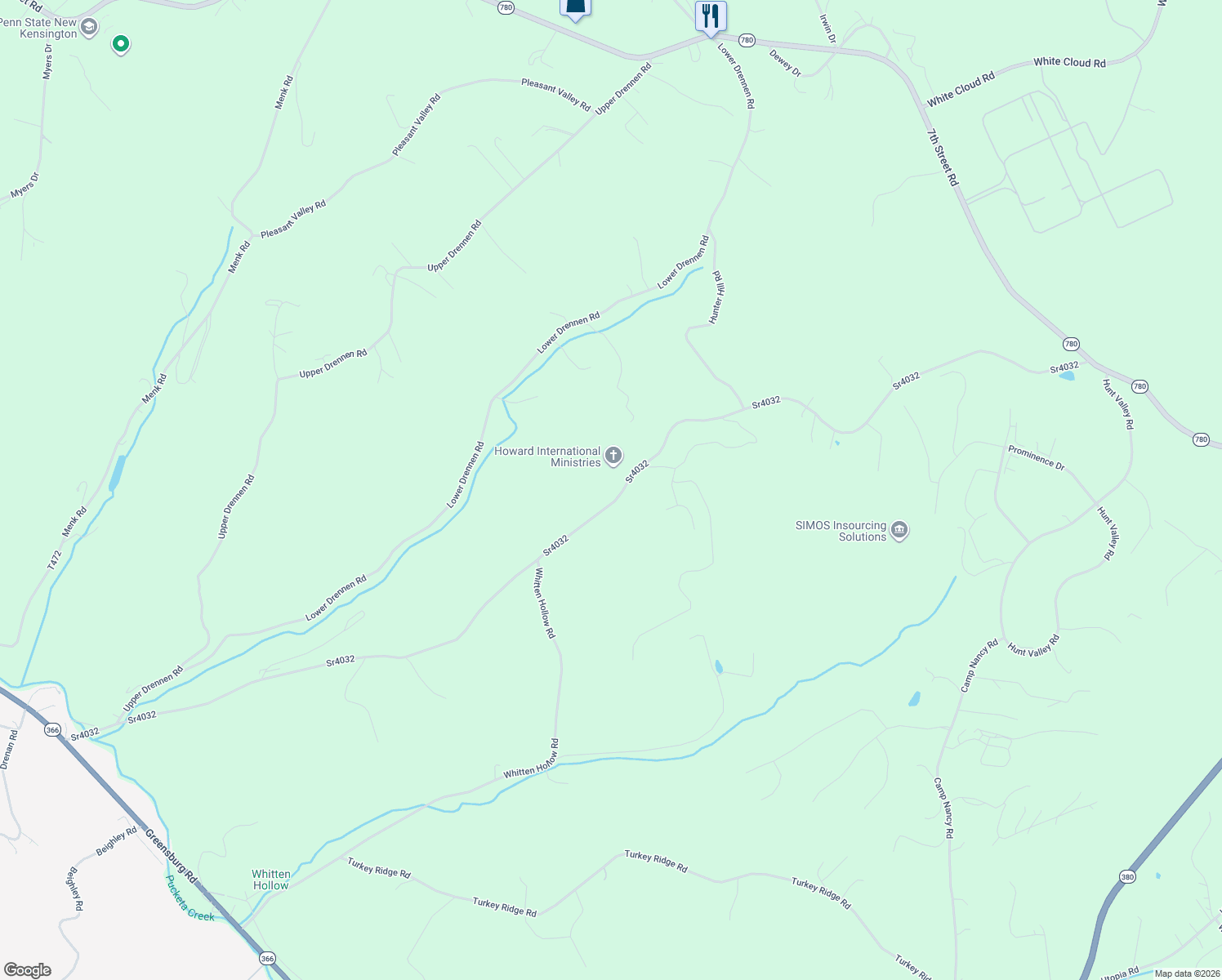 map of restaurants, bars, coffee shops, grocery stores, and more near 926 Sr4032 in New Kensington