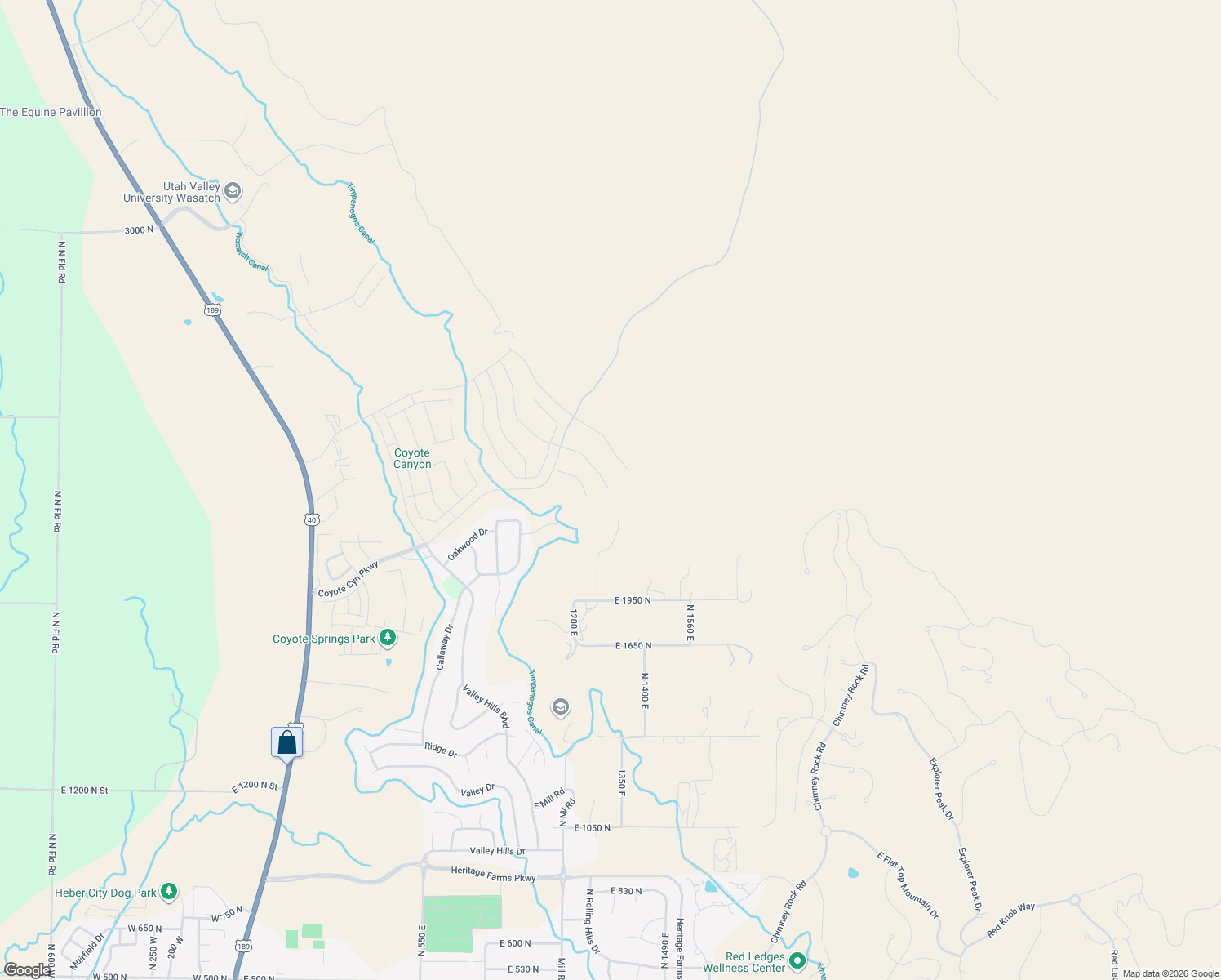 map of restaurants, bars, coffee shops, grocery stores, and more near 1319 East Wildflower Circle in Heber City