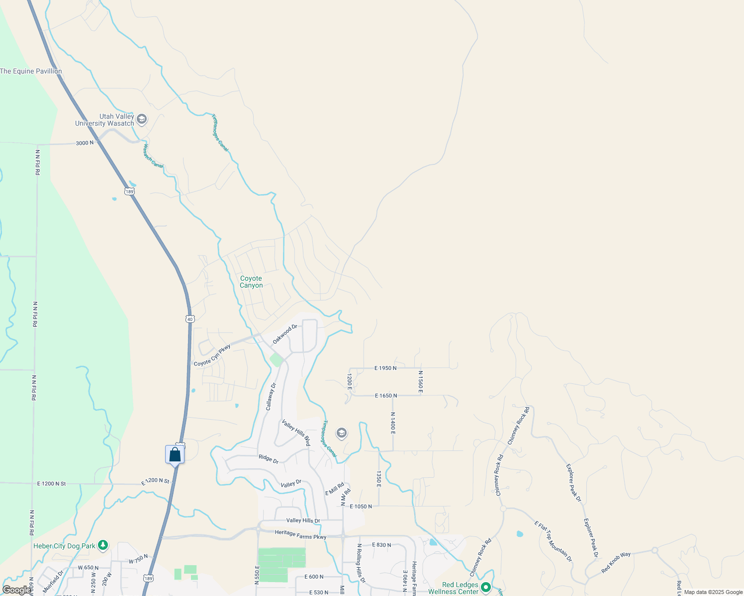 map of restaurants, bars, coffee shops, grocery stores, and more near 1315 East Wildflower Circle in Heber City